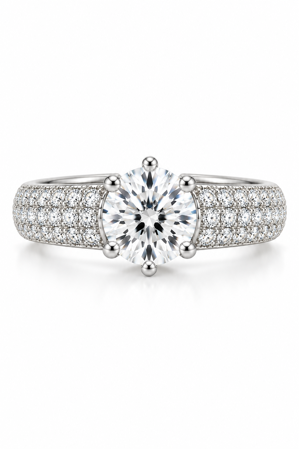 Round Solitaire Pavé Diamond Ring