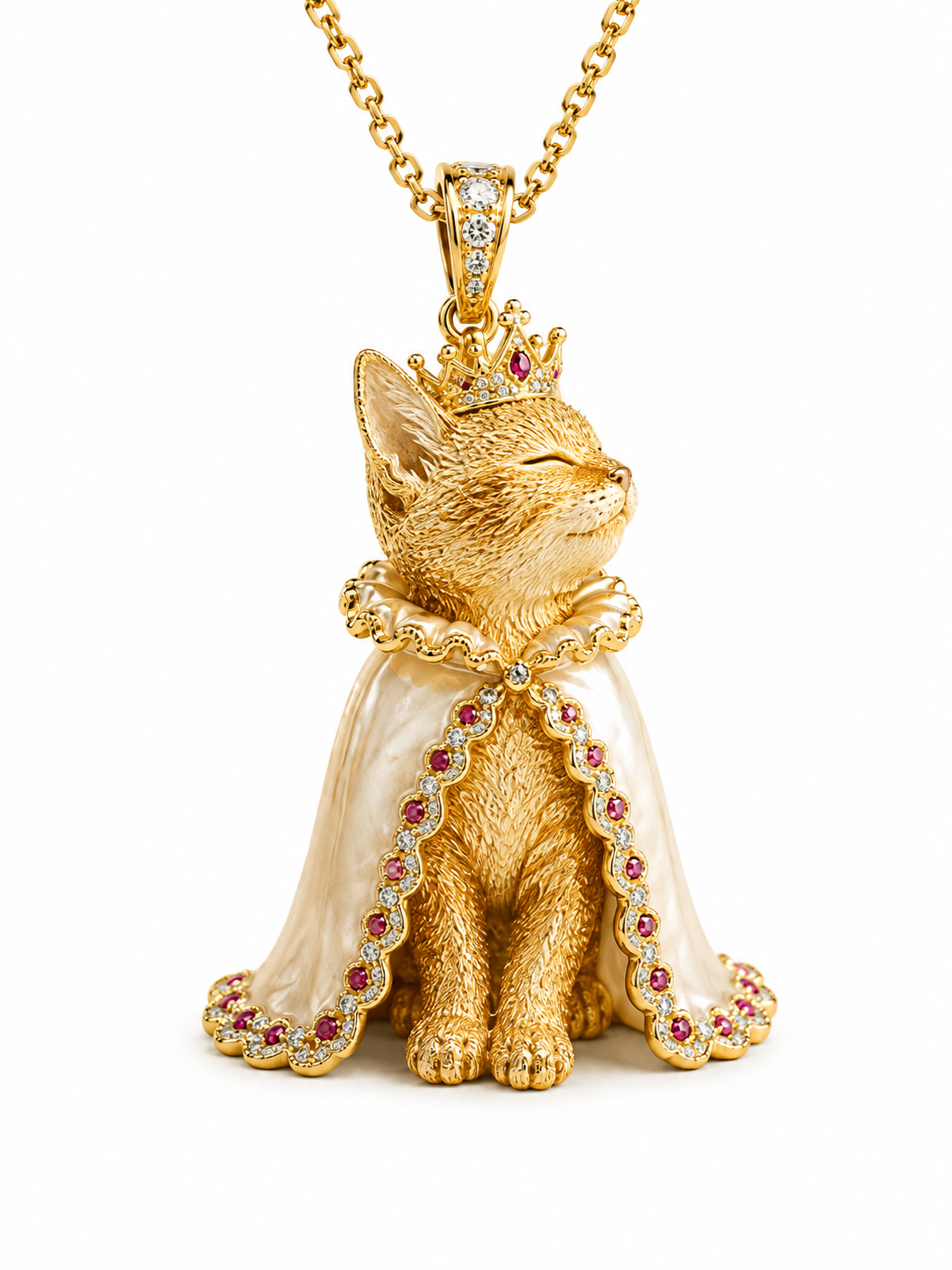 Pavé Diamond Royal Cat Pendant