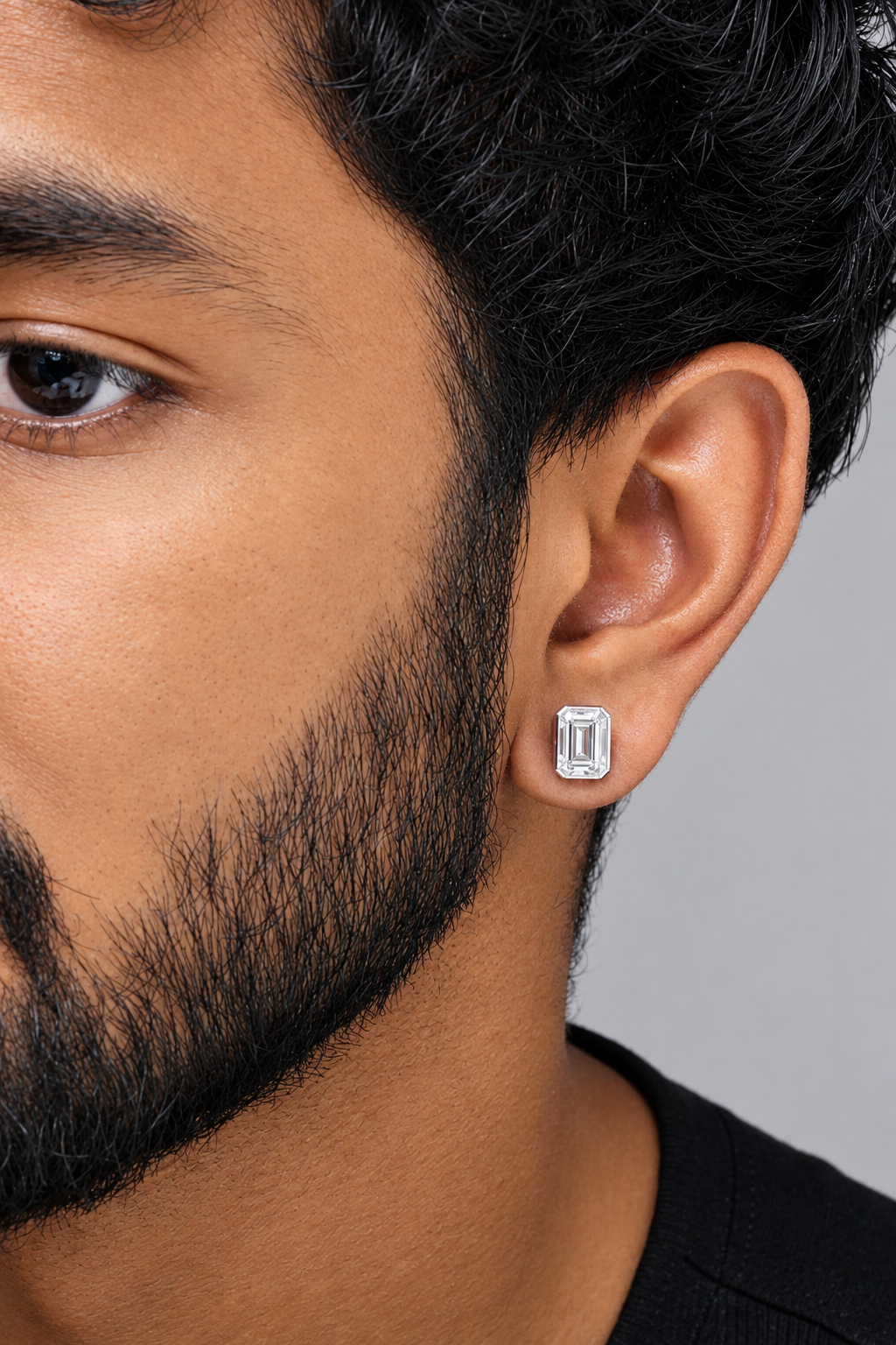 Emerald Cut Diamond Mens' Stud