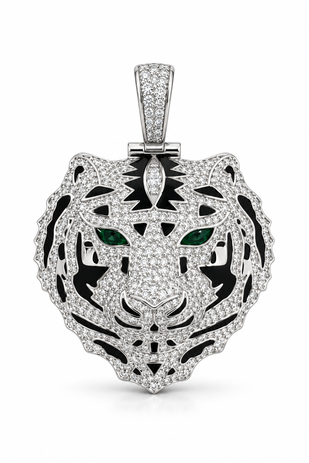Silver Diamond Tiger Pendant - Silver