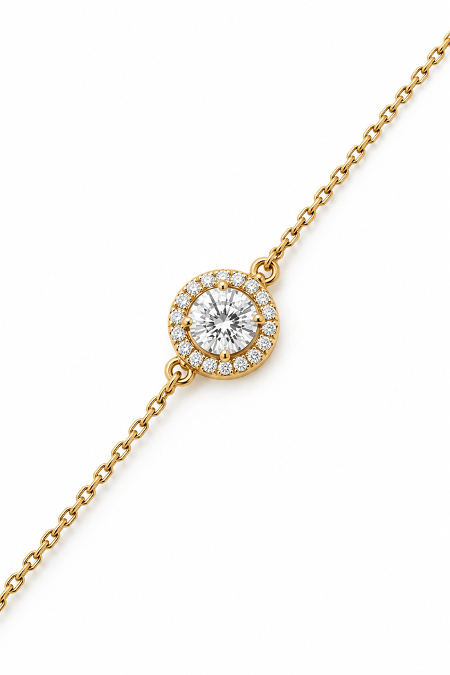 Round Diamond Halo Chain Bracelet