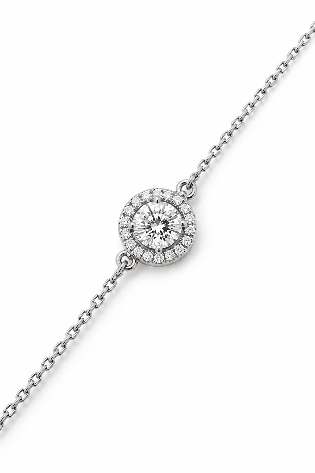 Round Diamond Halo Chain Bracelet