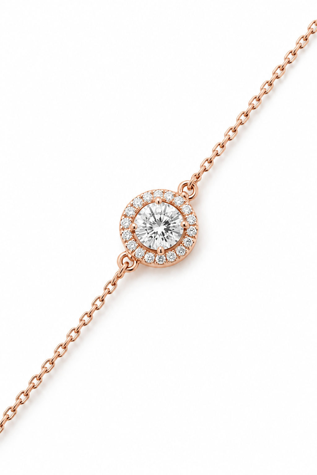 Round Diamond Halo Chain Bracelet