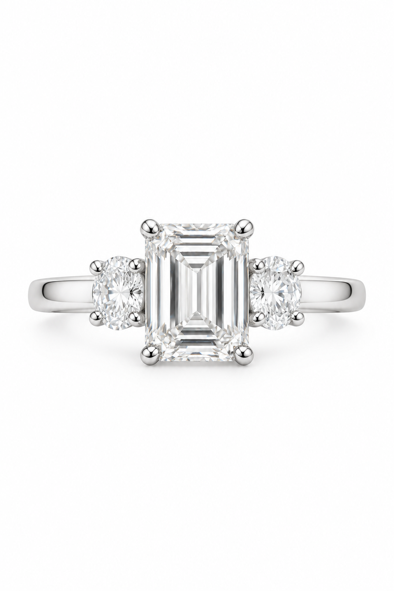 Emerald Cut With Oval Side Stones Ring