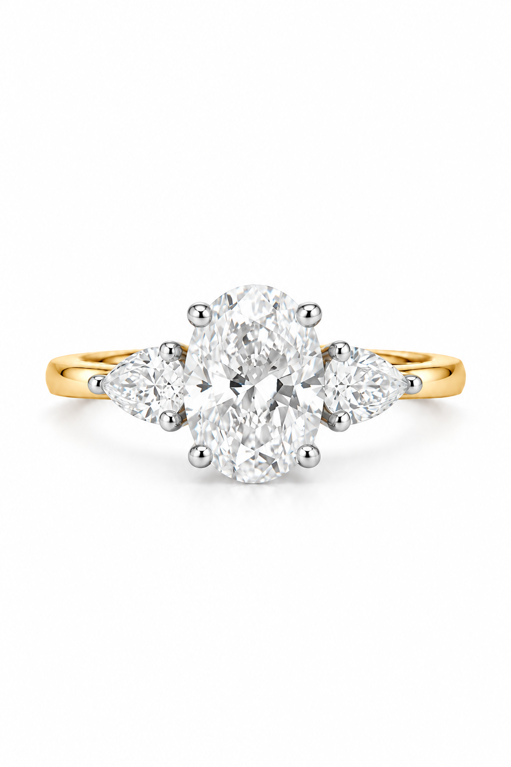 Oval-Cut Diamond Ring With Pear Side Stones