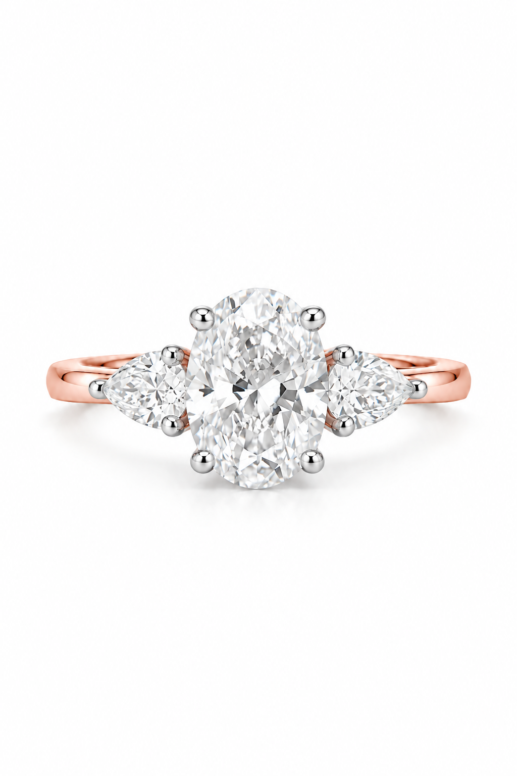 Oval-Cut Diamond Ring With Pear Side Stones