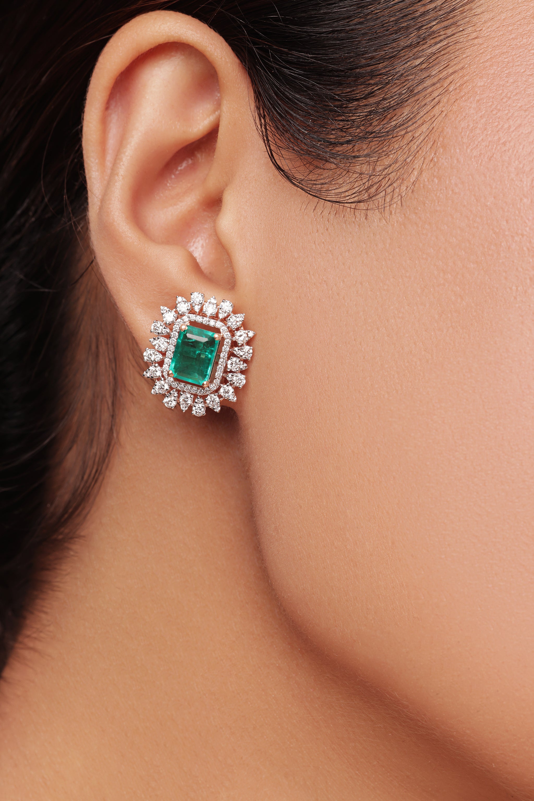 Emerald Stone - Sunburst Earrings