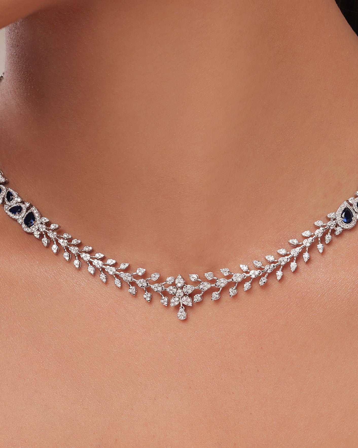 Carved Blue Emerald and Pear Necklace