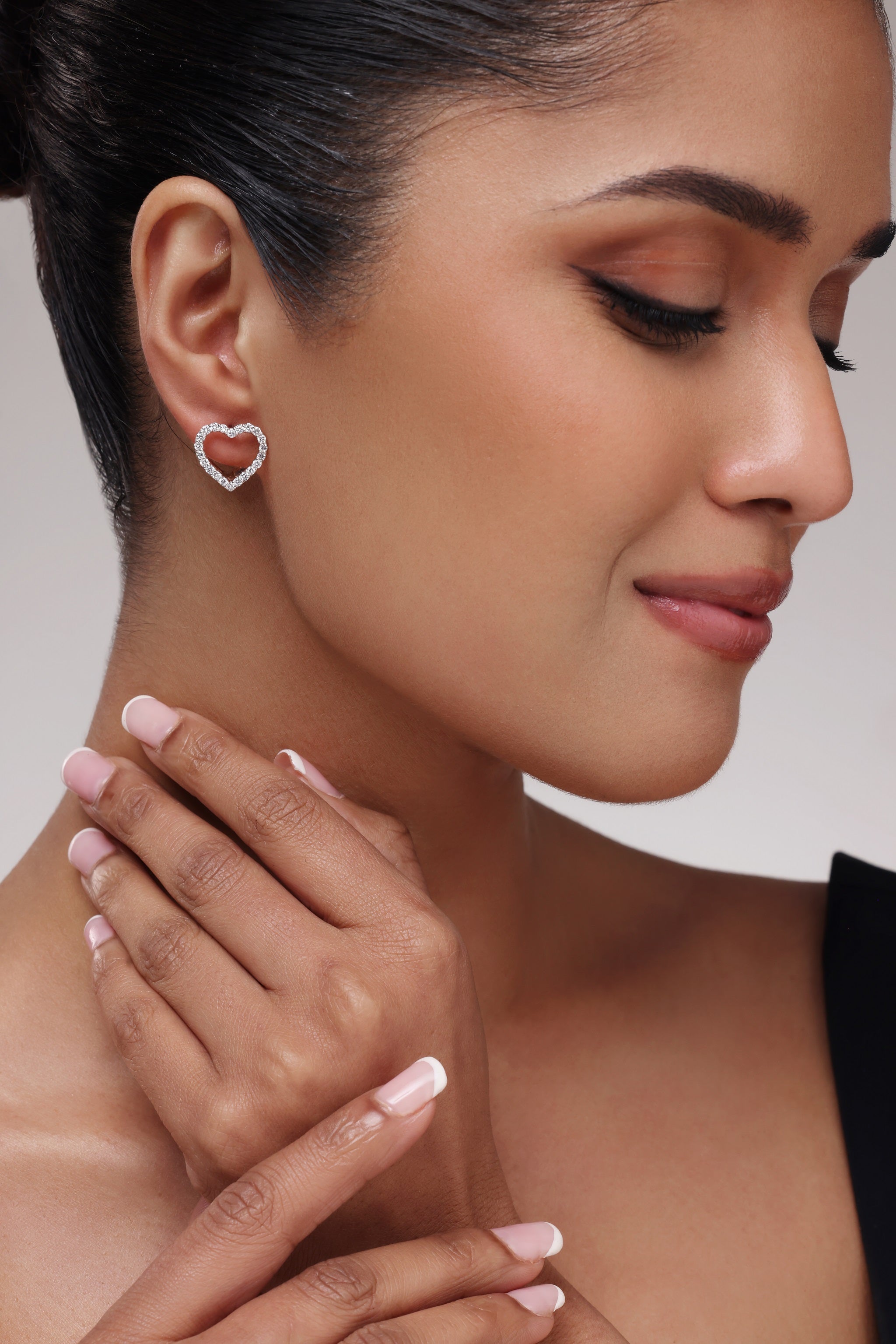 Open Heart Diamond Stud Earrings