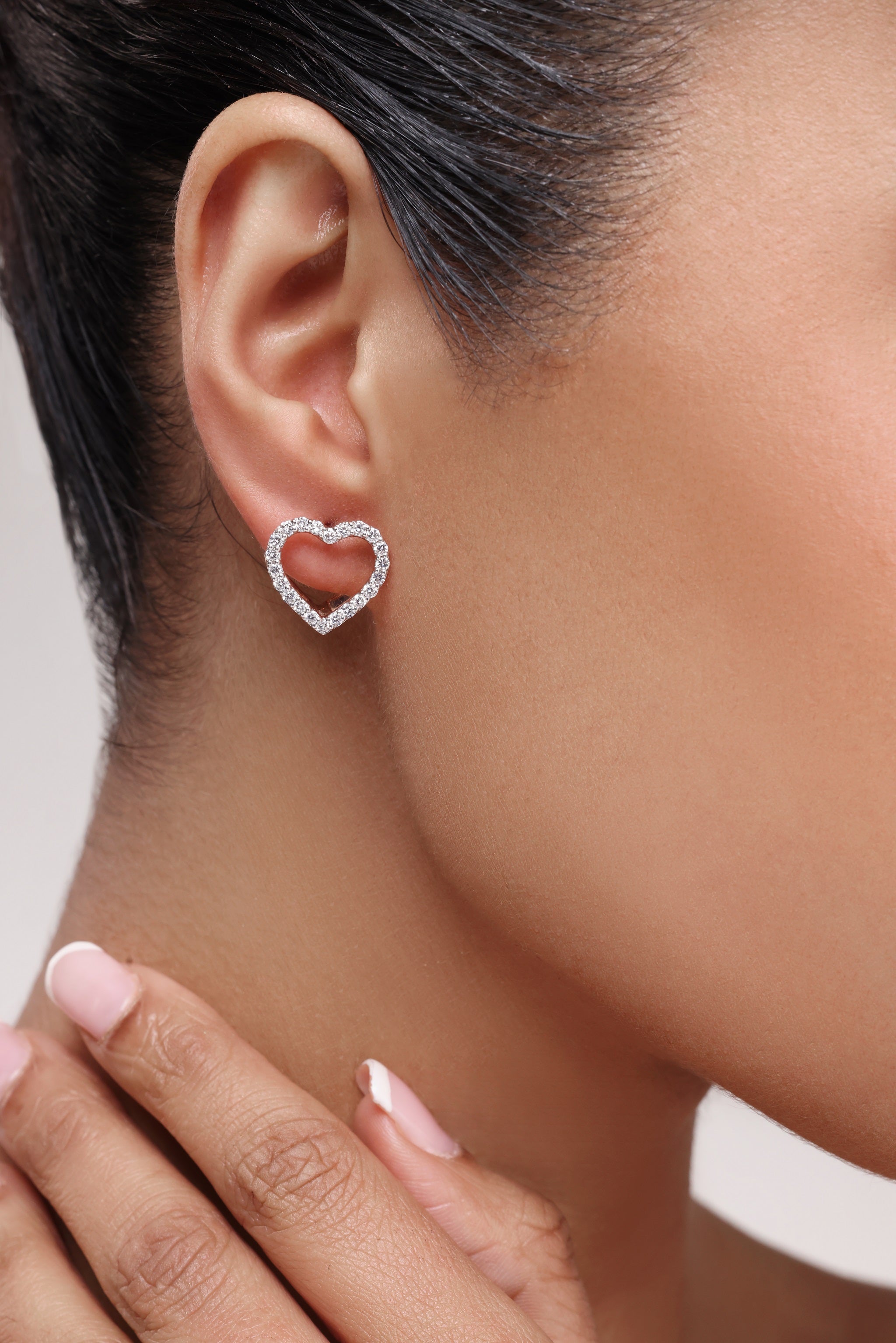 Open Heart Diamond Stud Earrings