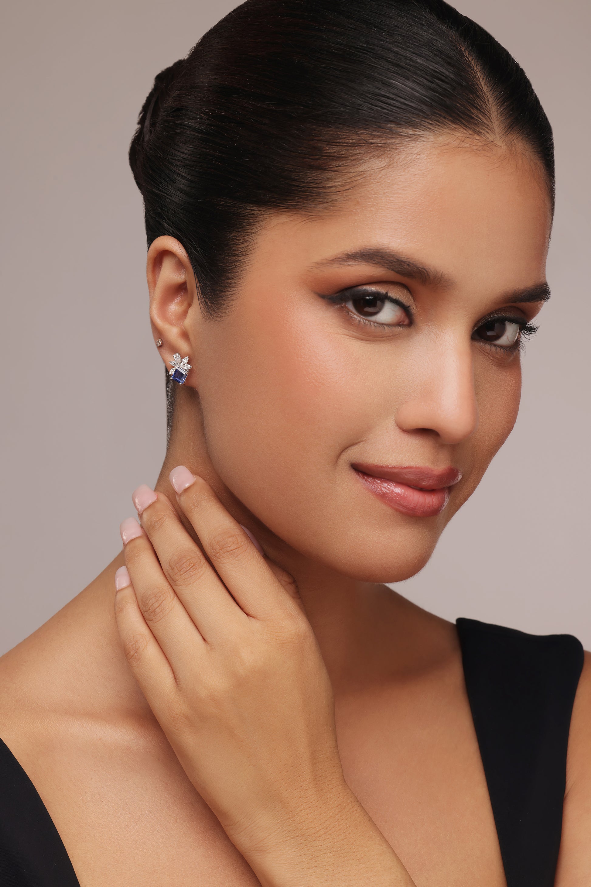 Marquise, Pear and Blue Sapphire Floral Earrings