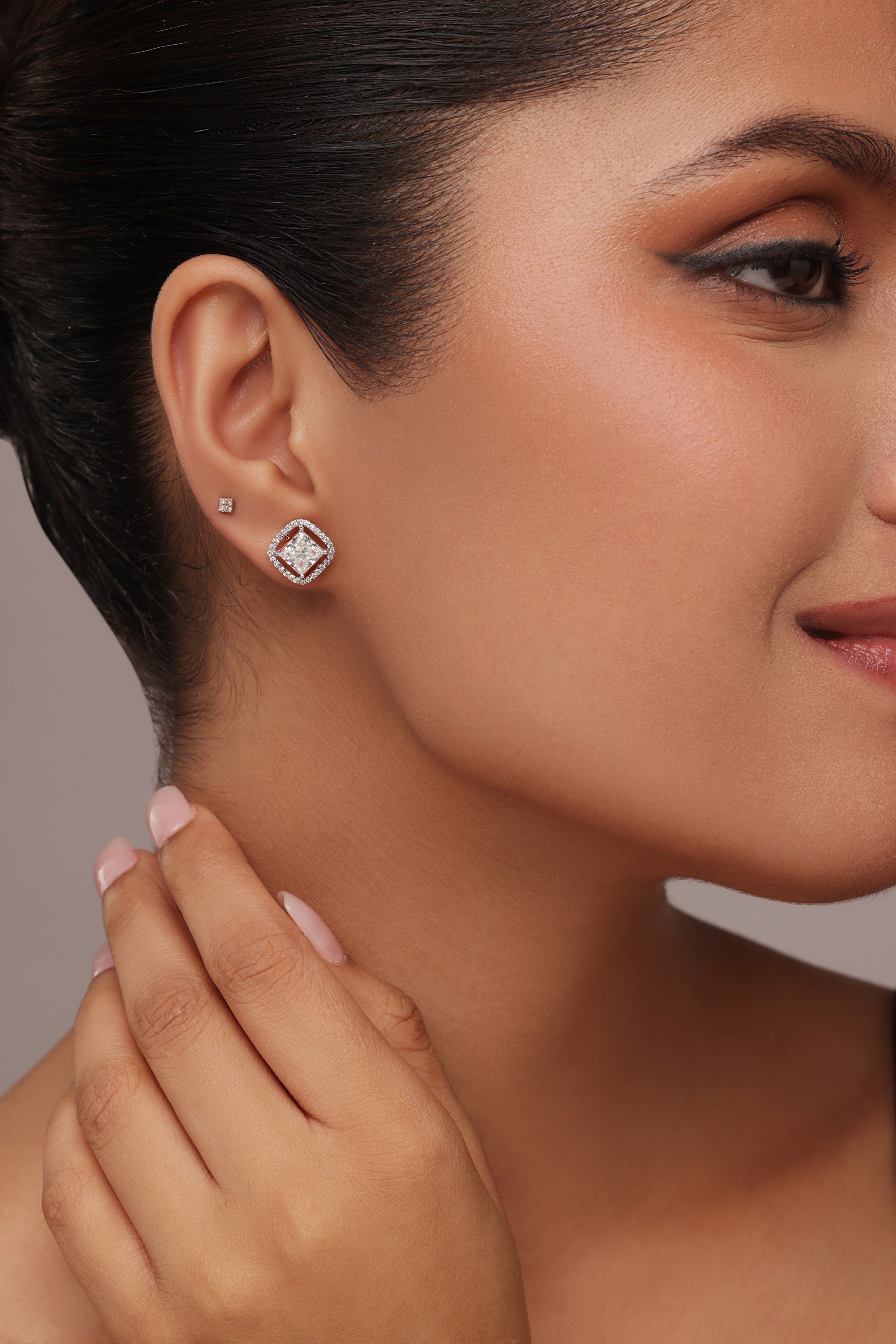 Princess Cut Diamond Halo Stud Earrings