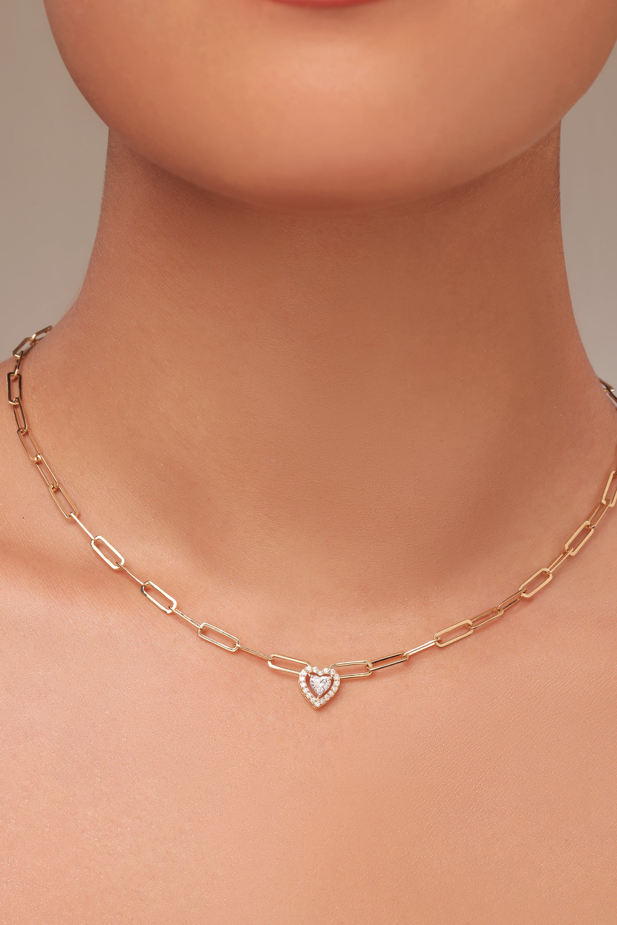 Heart diamond halo paperclip pendant