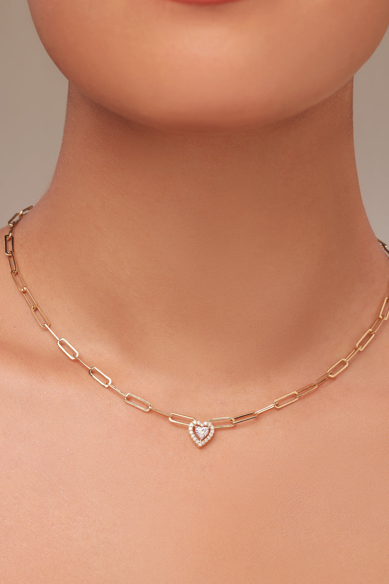 Heart diamond halo paperclip pendant