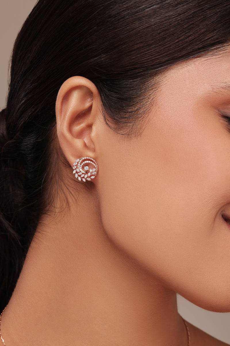 Round Diamond Spiral & Floral Earrings