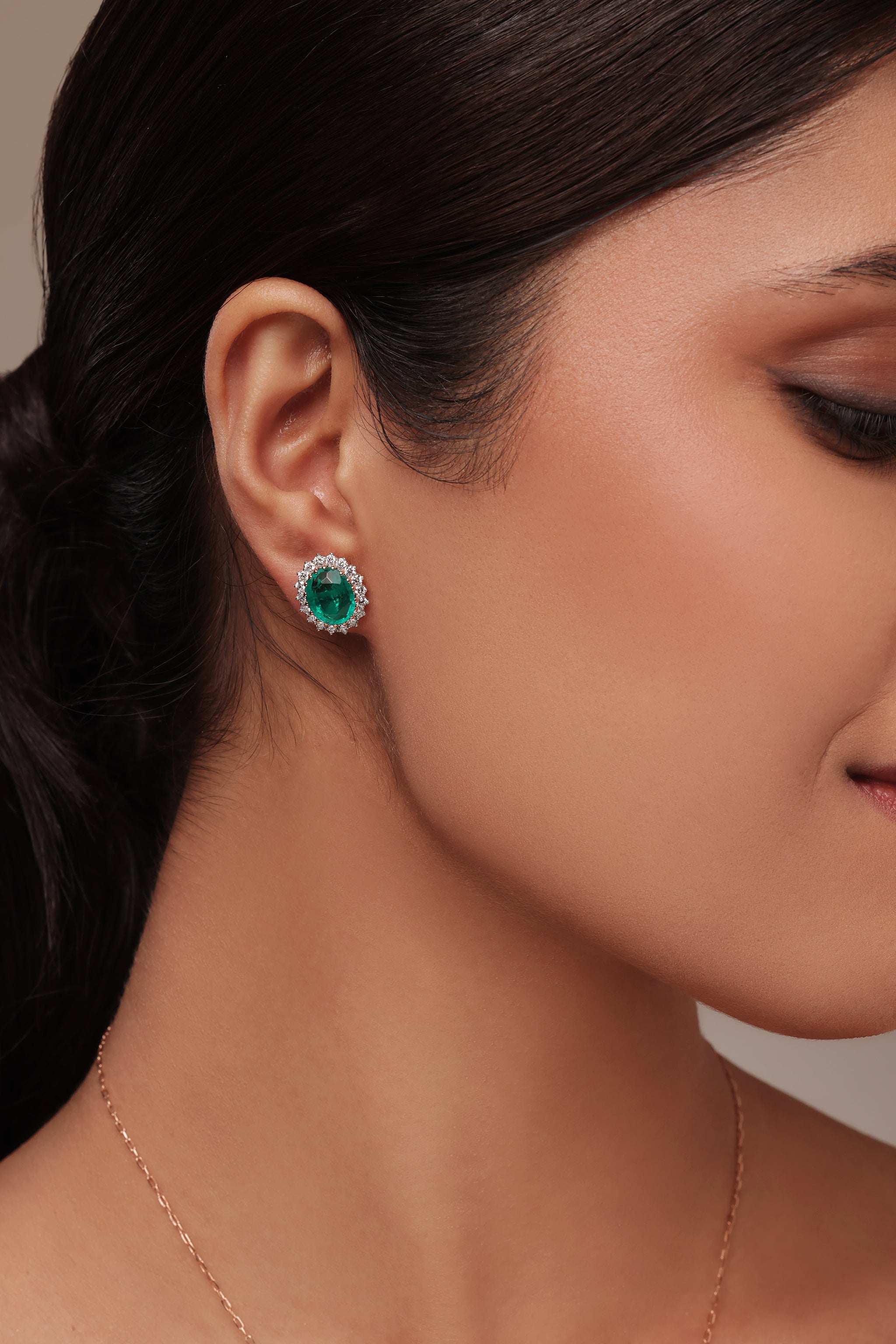 Round Emerald Stone -Sunburst Earrings