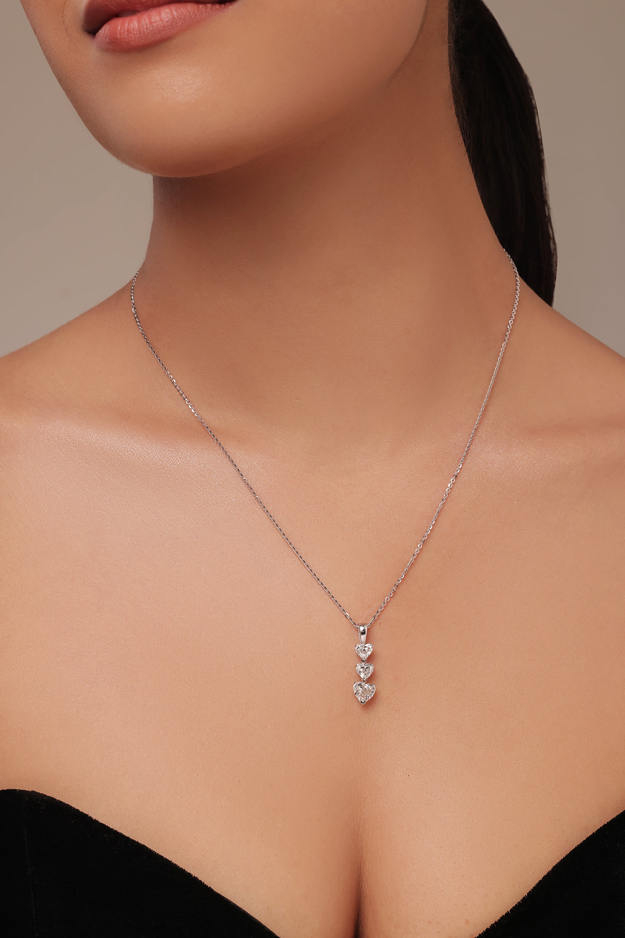 Three Line - heart diamond pendant
