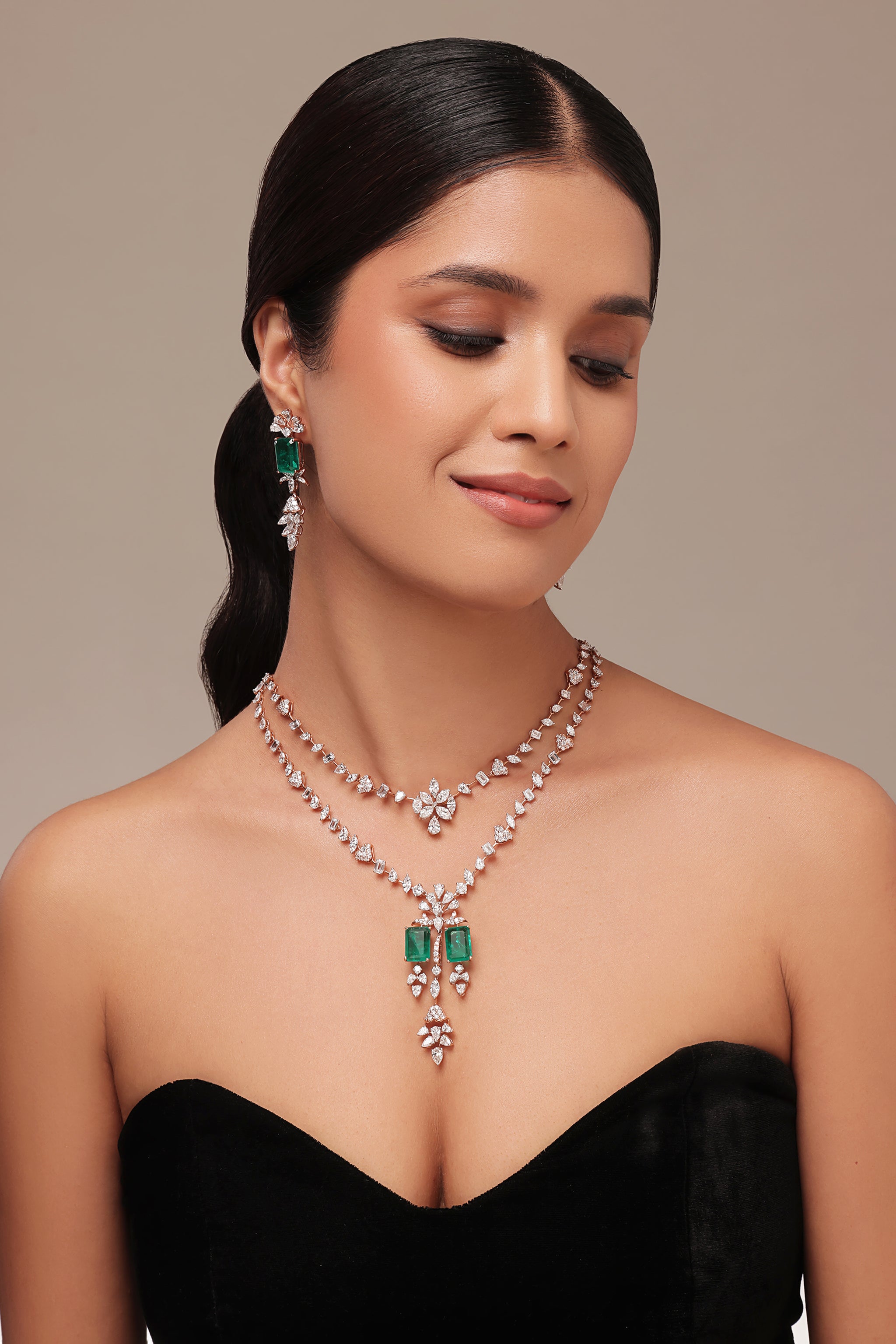 Emerald & Multi Diamond Layered Earring