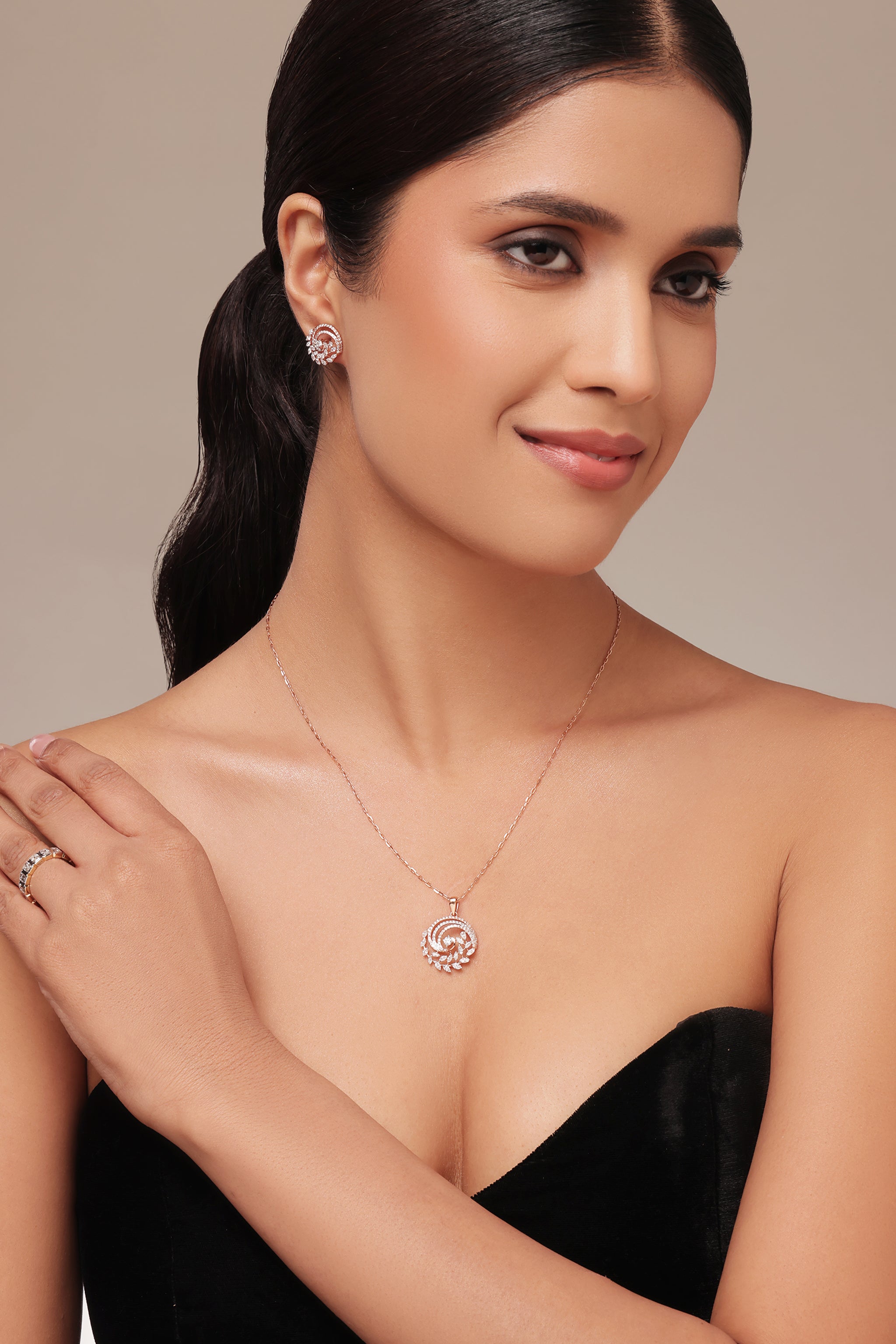 Round Diamond Spiral & Floral Pendant