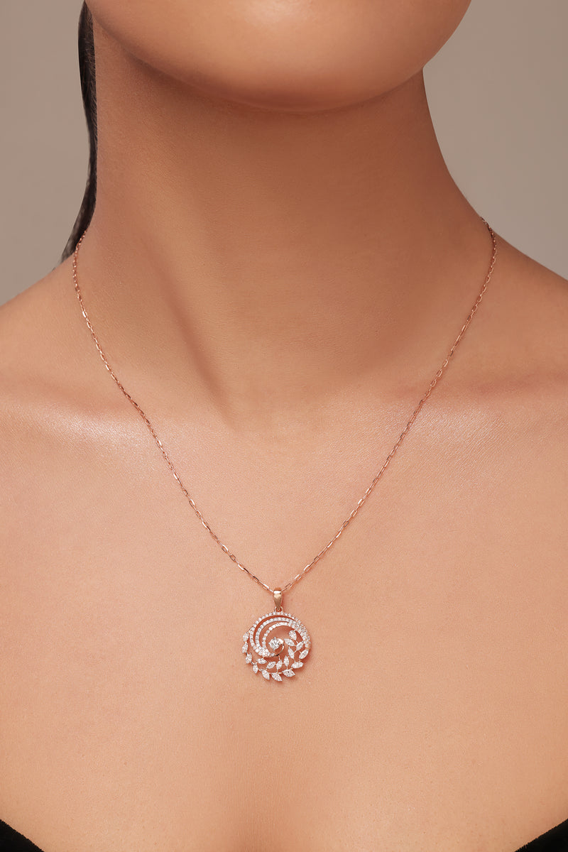 Round Diamond Spiral & Floral Pendant