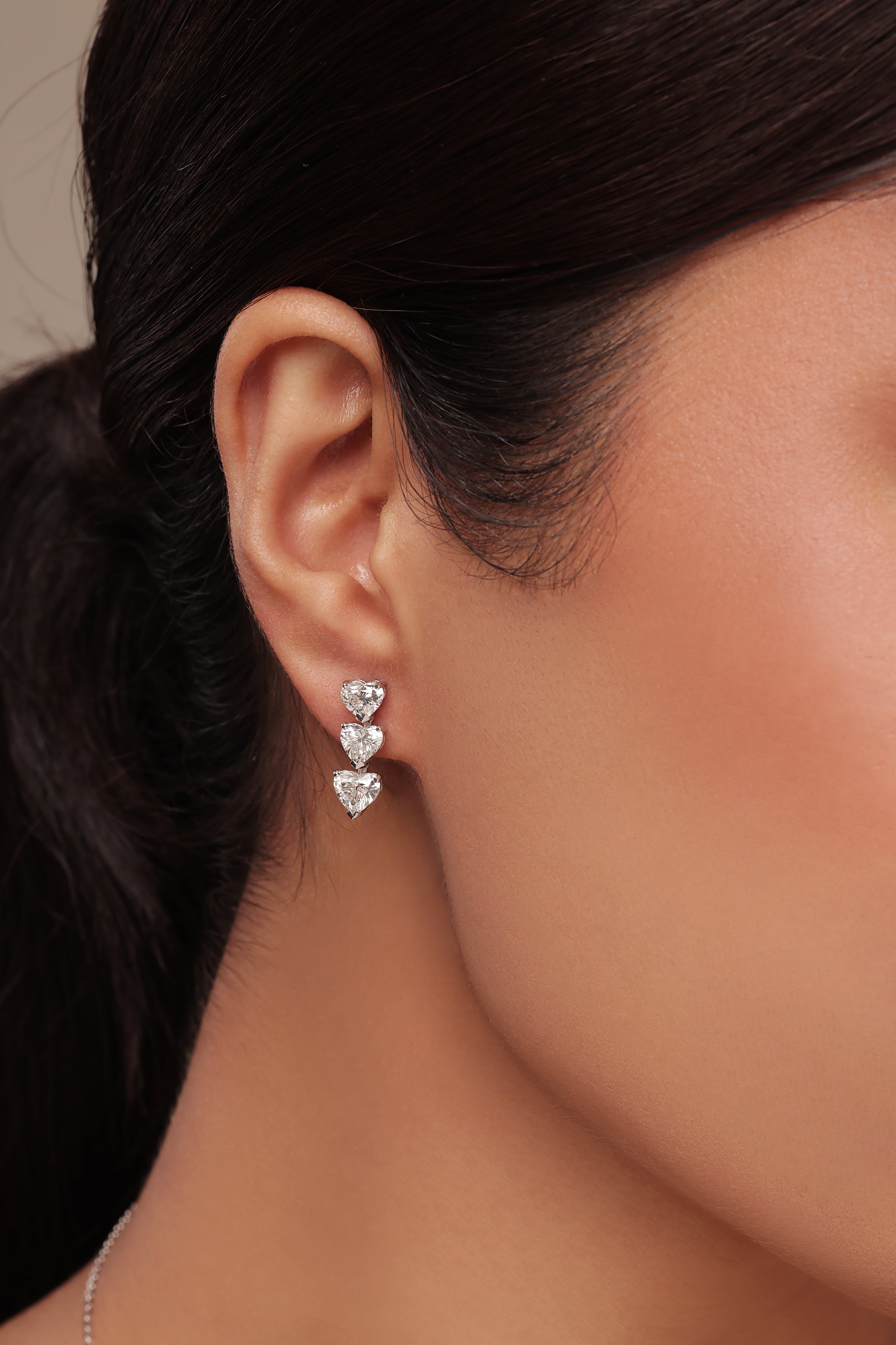 Three Line - Heart Diamond Earring