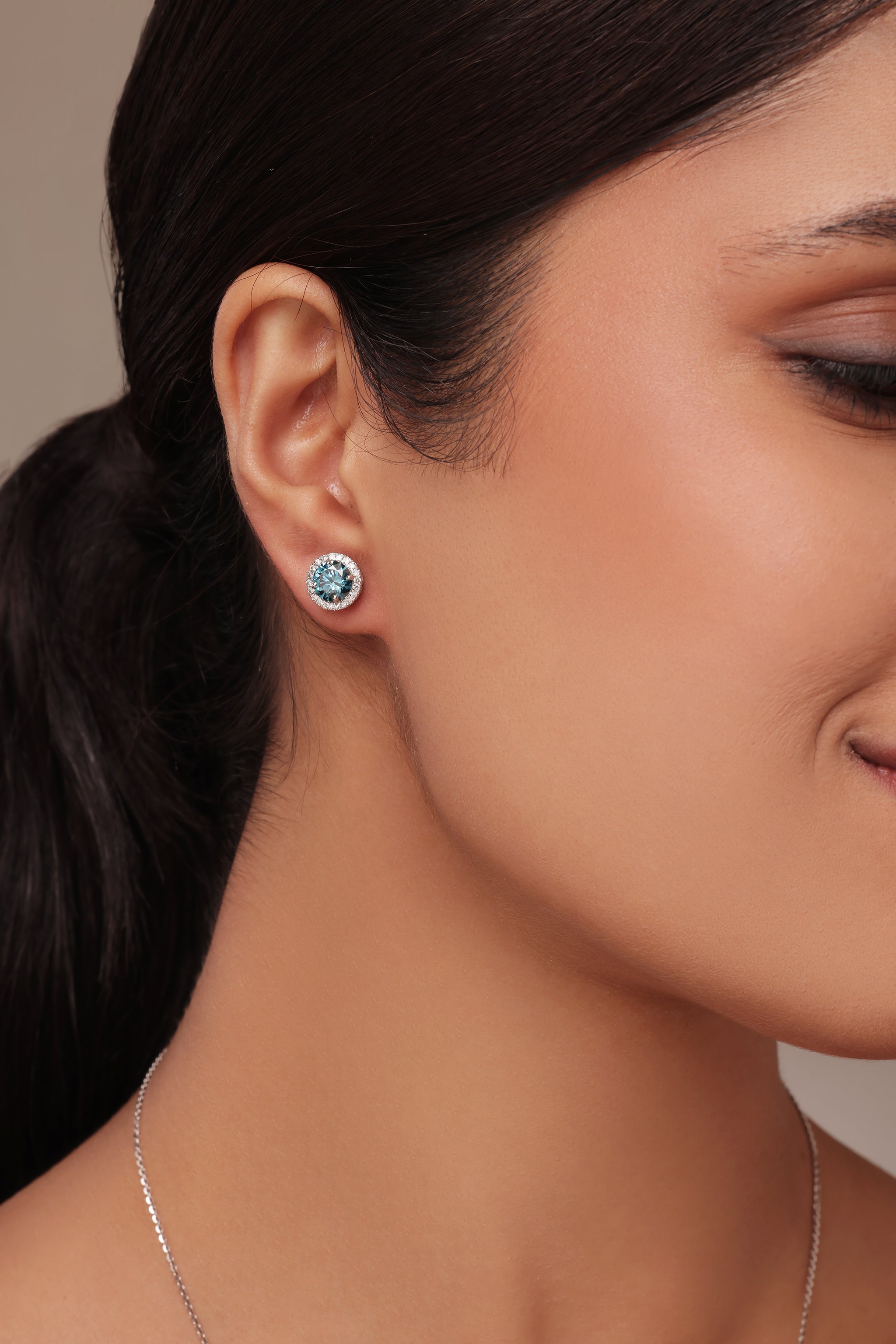 Blue Diamond Halo Earrings