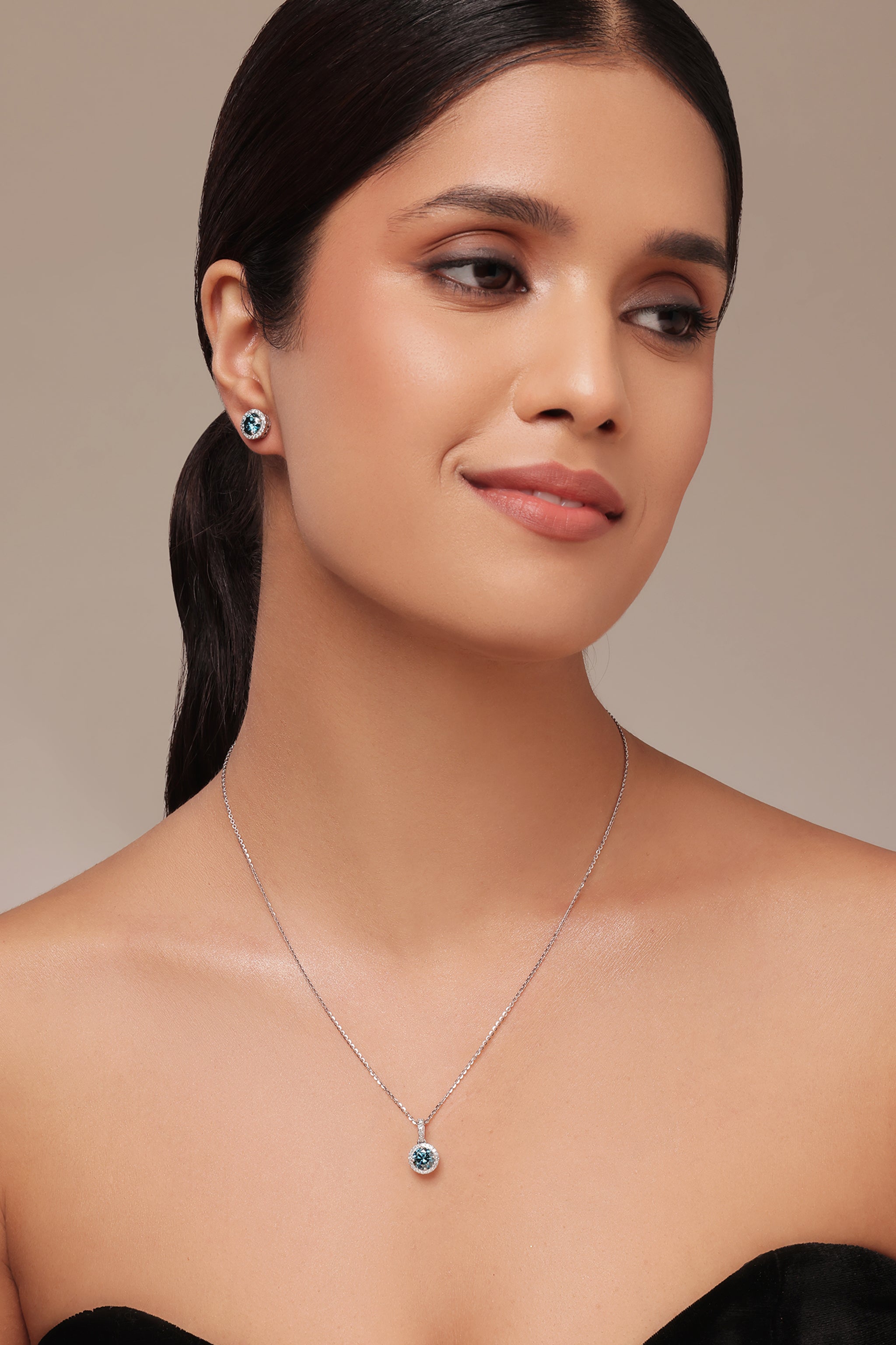 Blue Diamond Halo Earrings