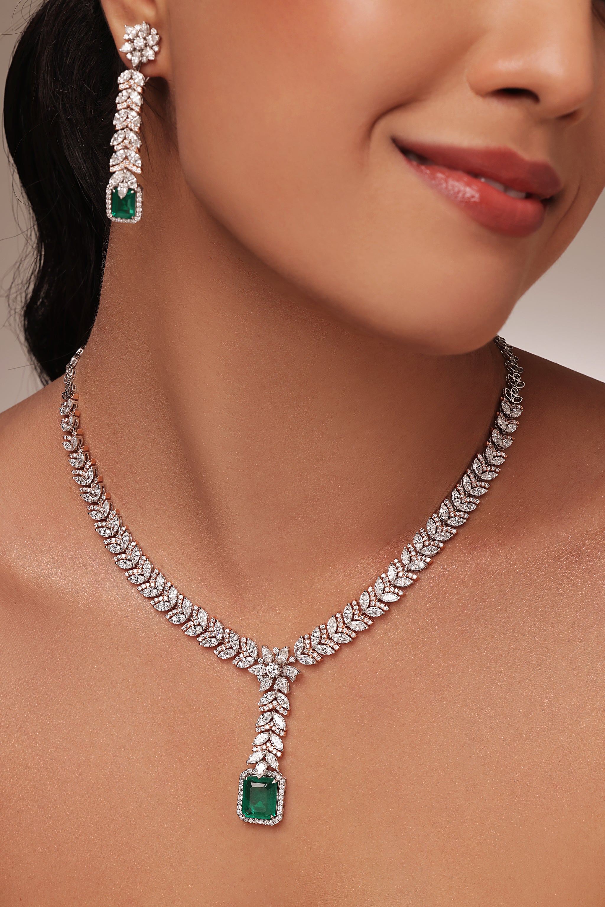 Marquise & Emerald Drop Diamond Earring