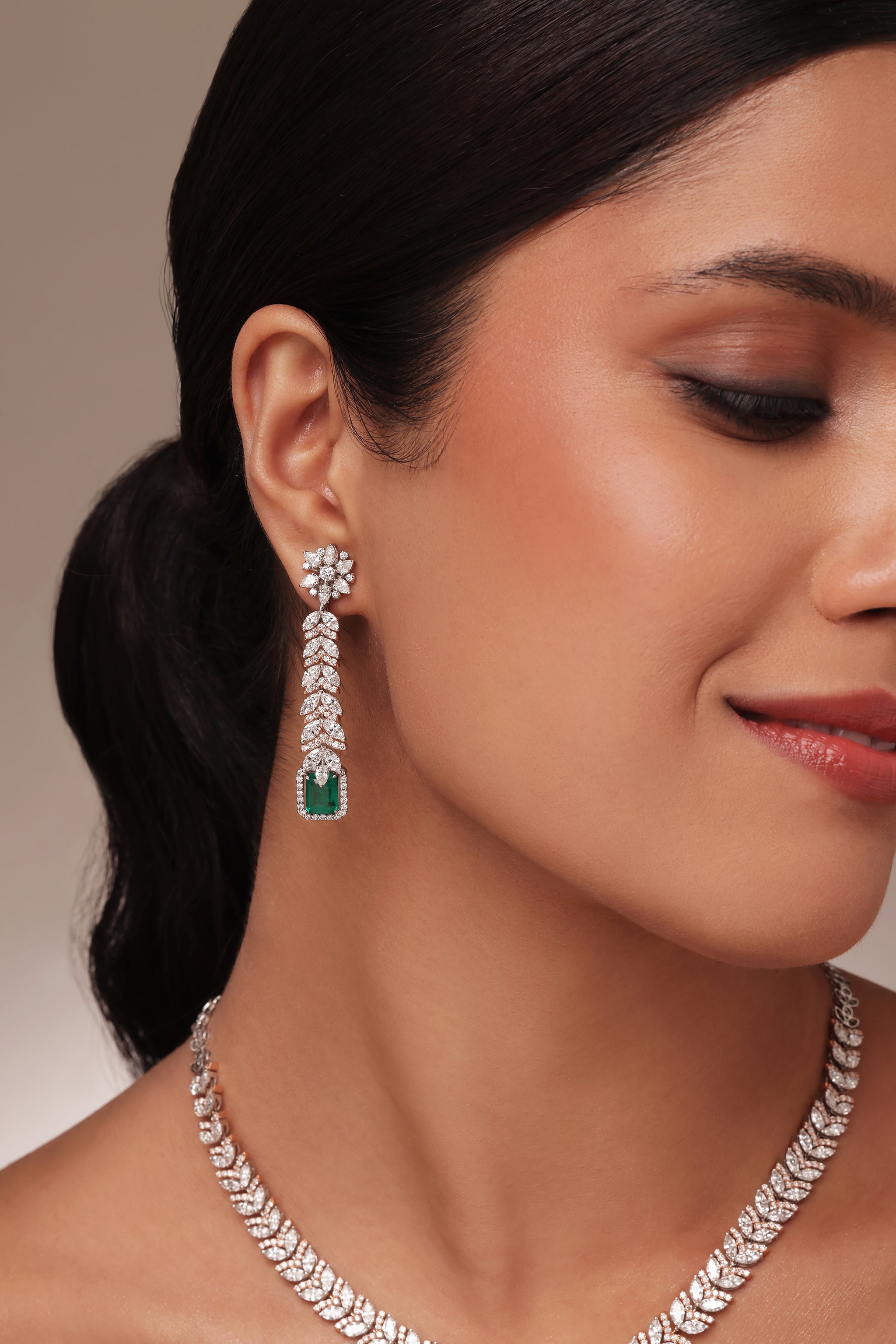 Marquise & Emerald Drop Diamond Earring