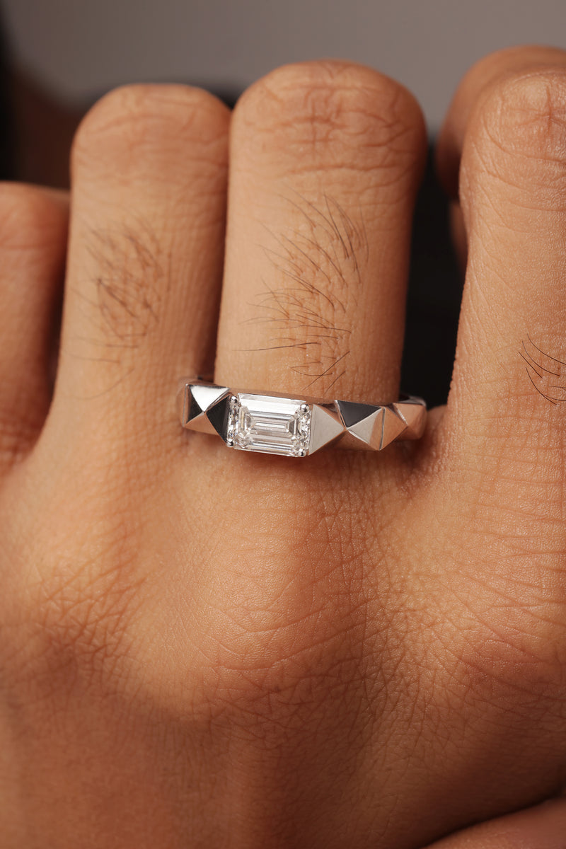 EMERALD SOLITAIRE LAB GROWN DIAMOND RING