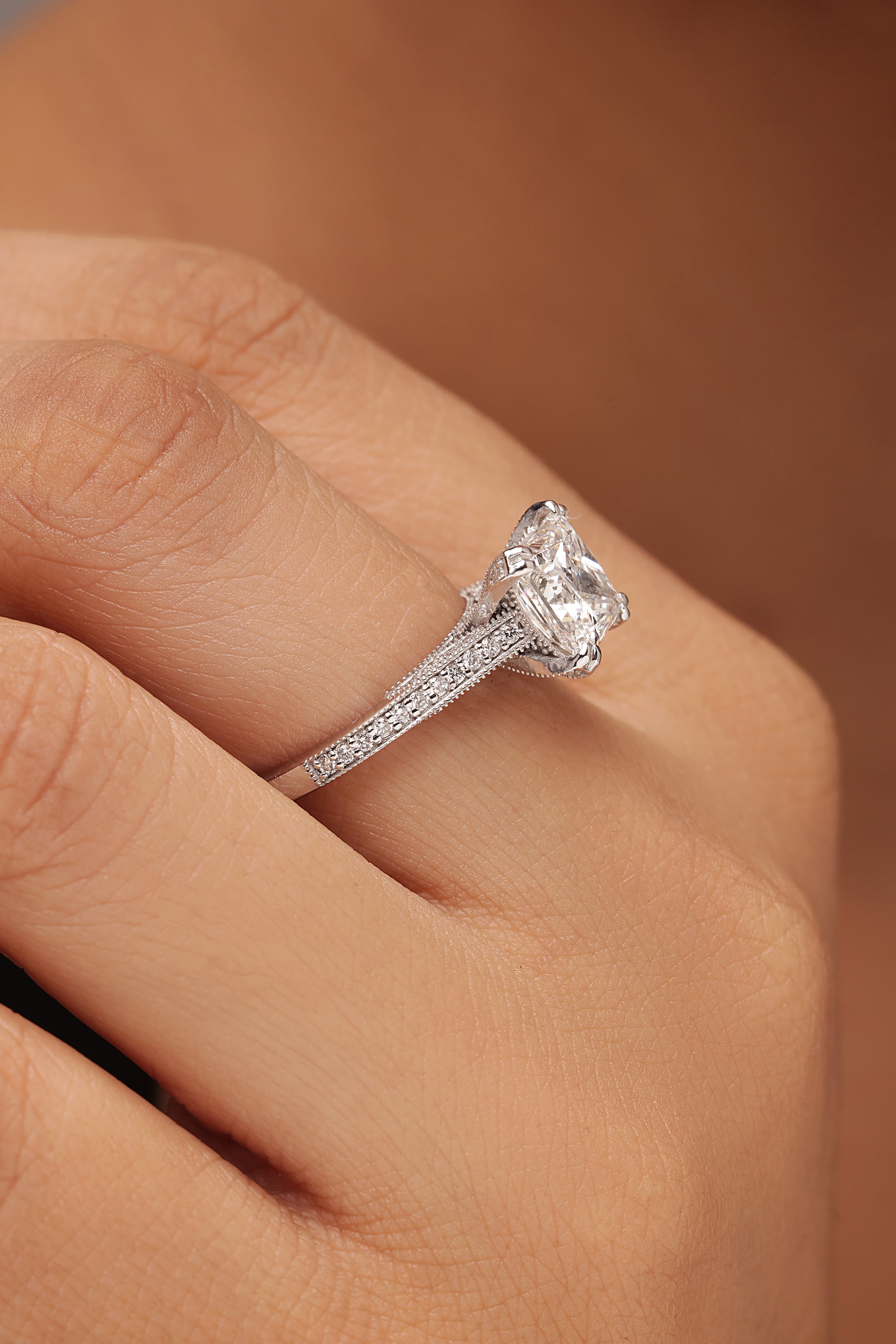 Princess-Cut Diamond Ring with Tapered Diamond Shank