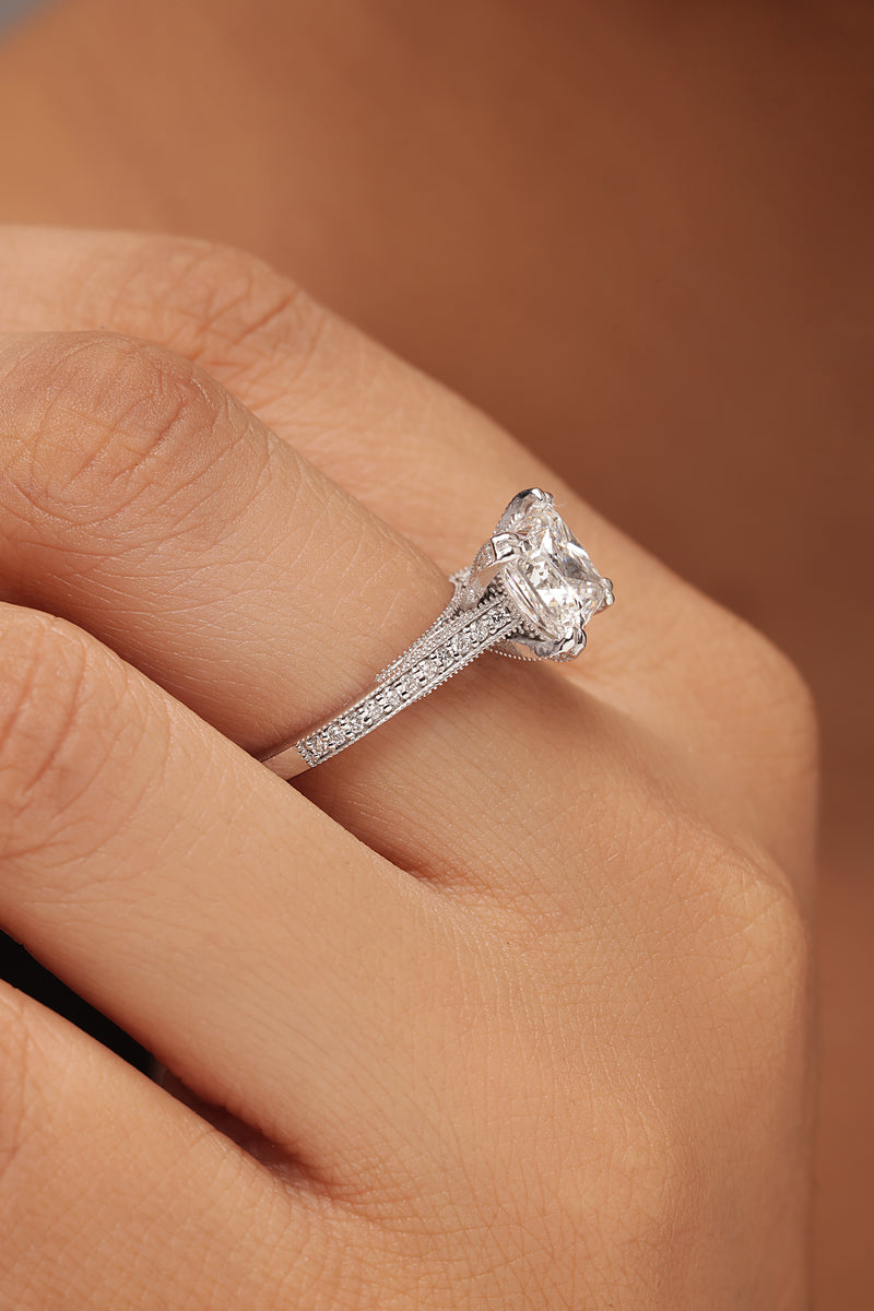 Princess-Cut Diamond Ring with Tapered Diamond Shank