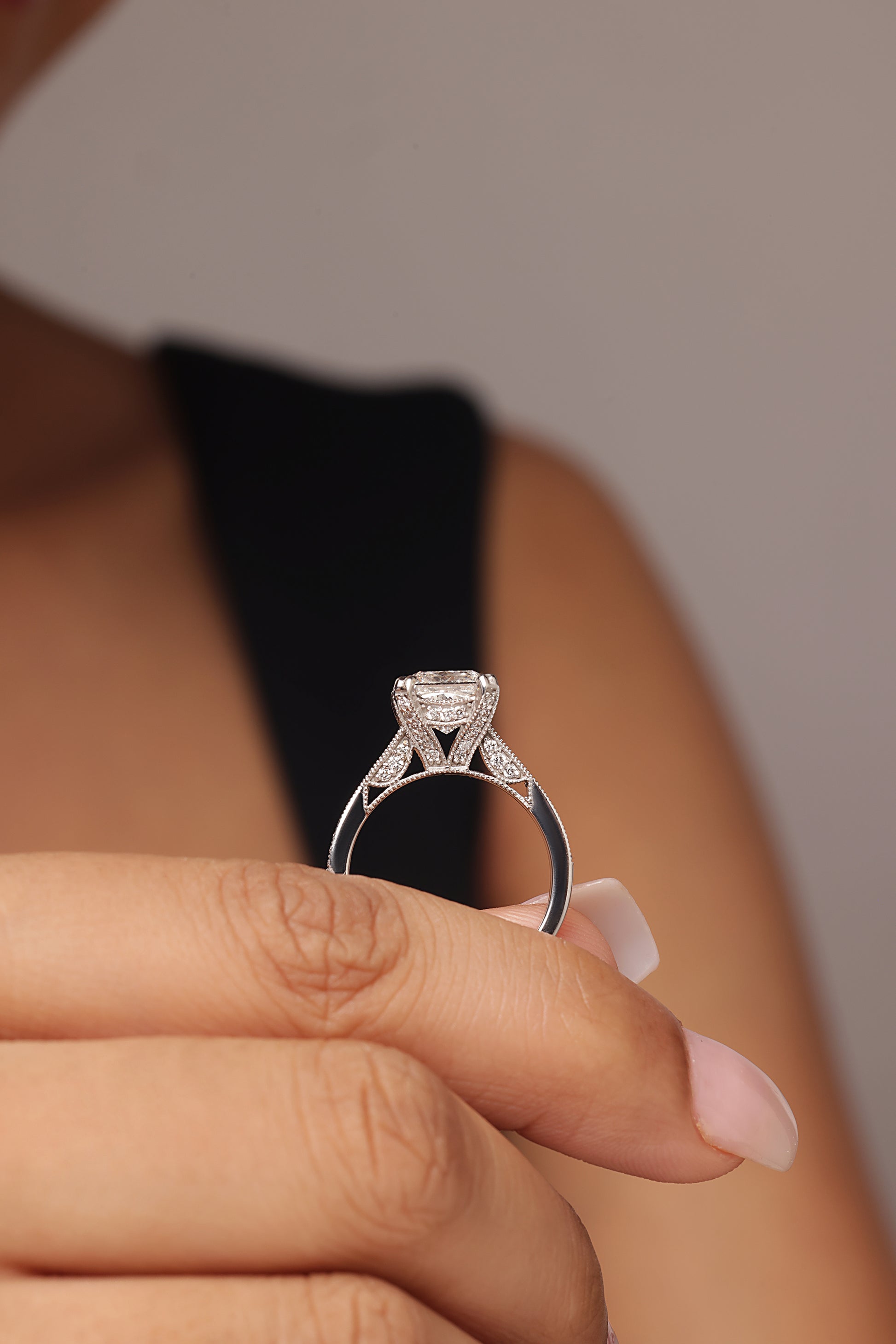 Princess-Cut Diamond Ring with Tapered Diamond Shank
