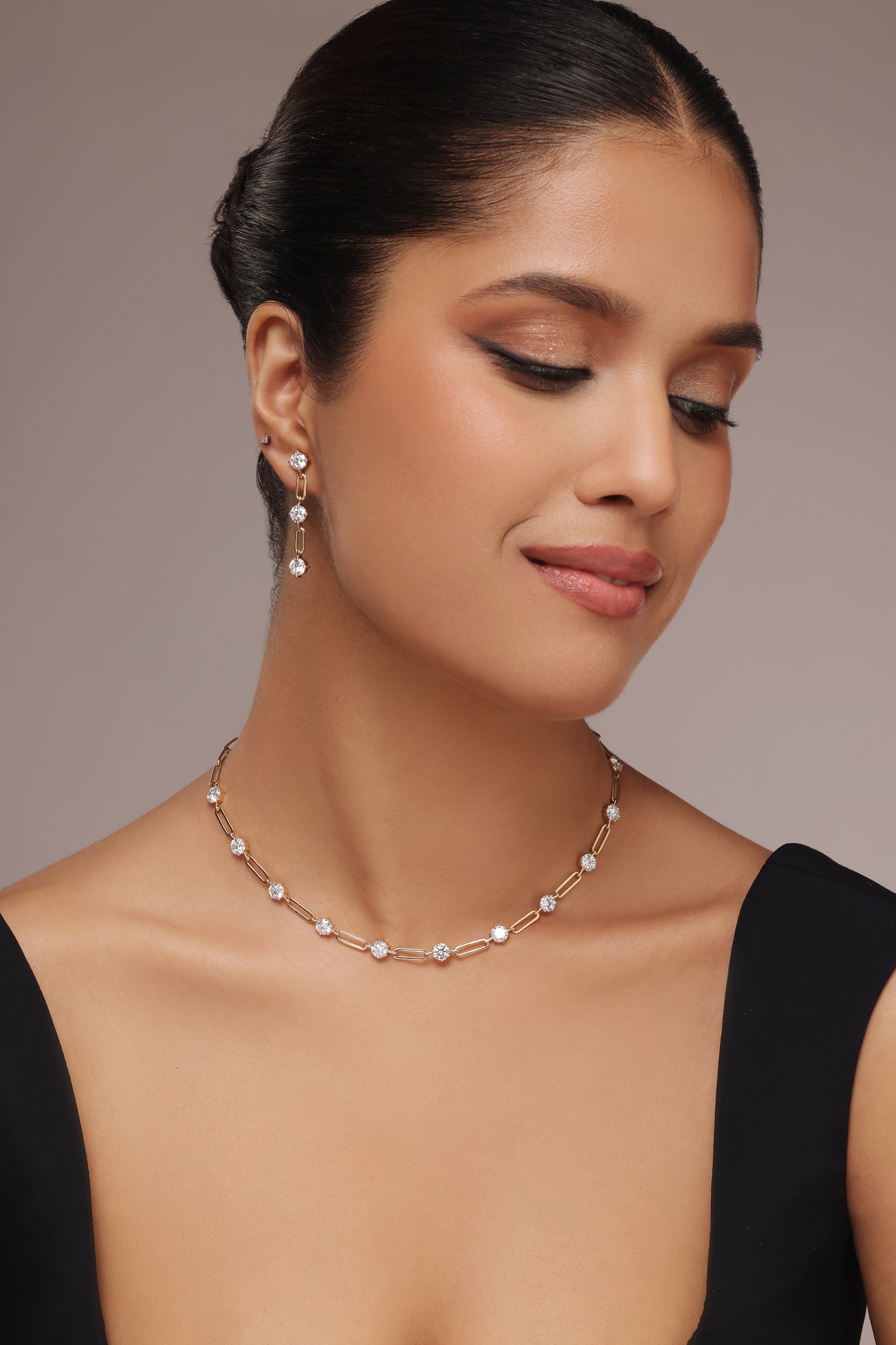 Round Diamond Link Earring