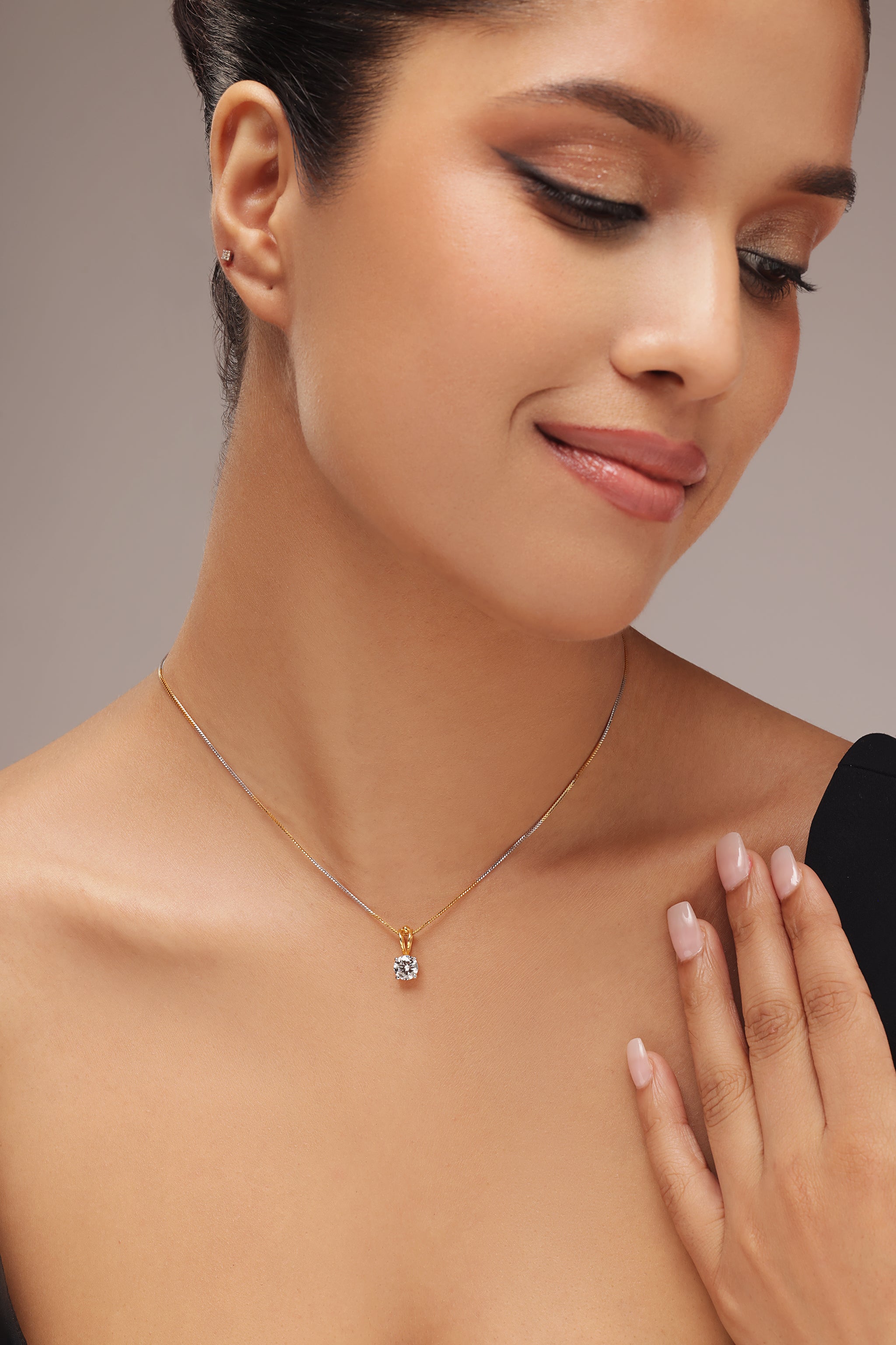 Round Solitaire Two-Tone Pendant