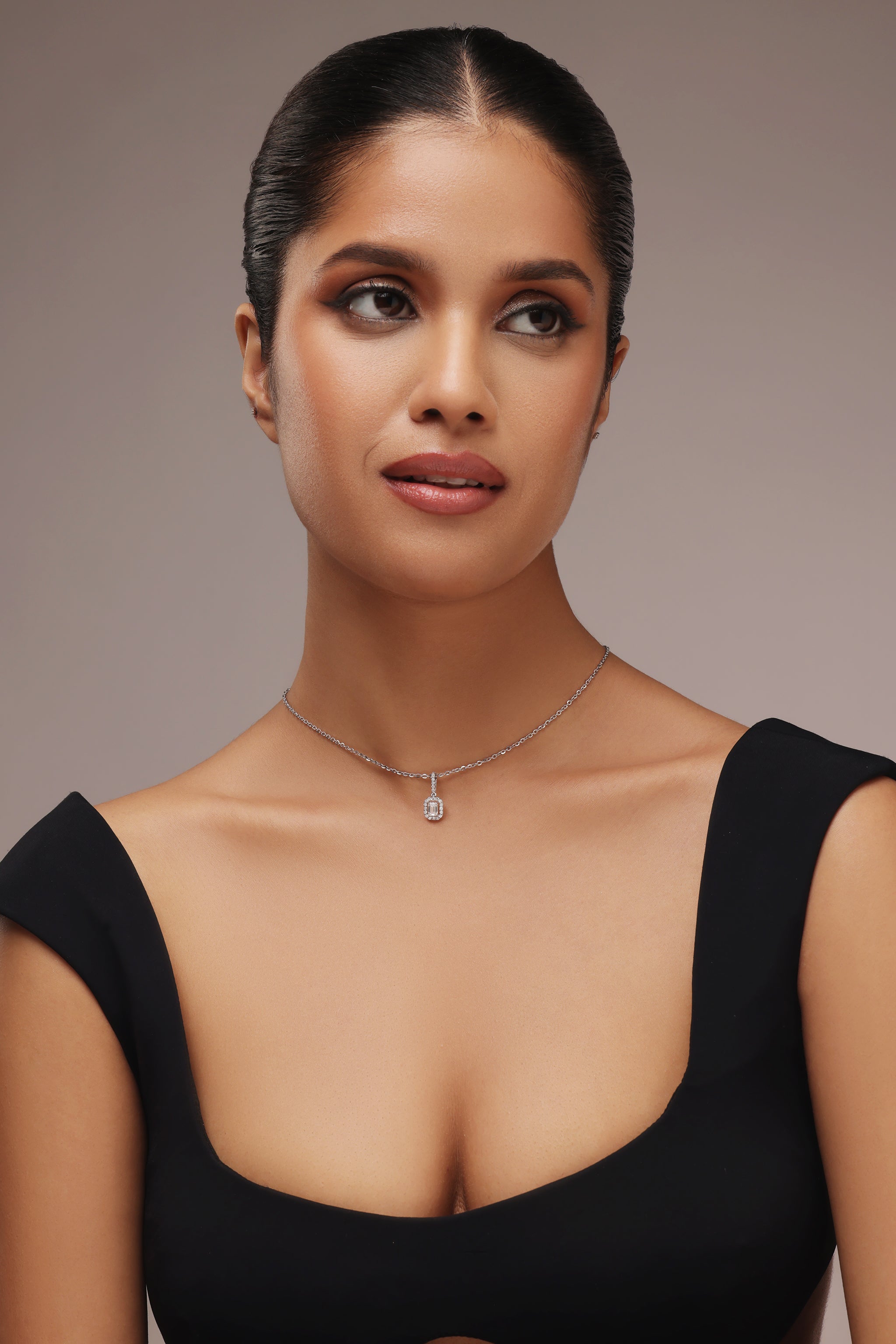 Emerald Cut Halo Diamond Pendant