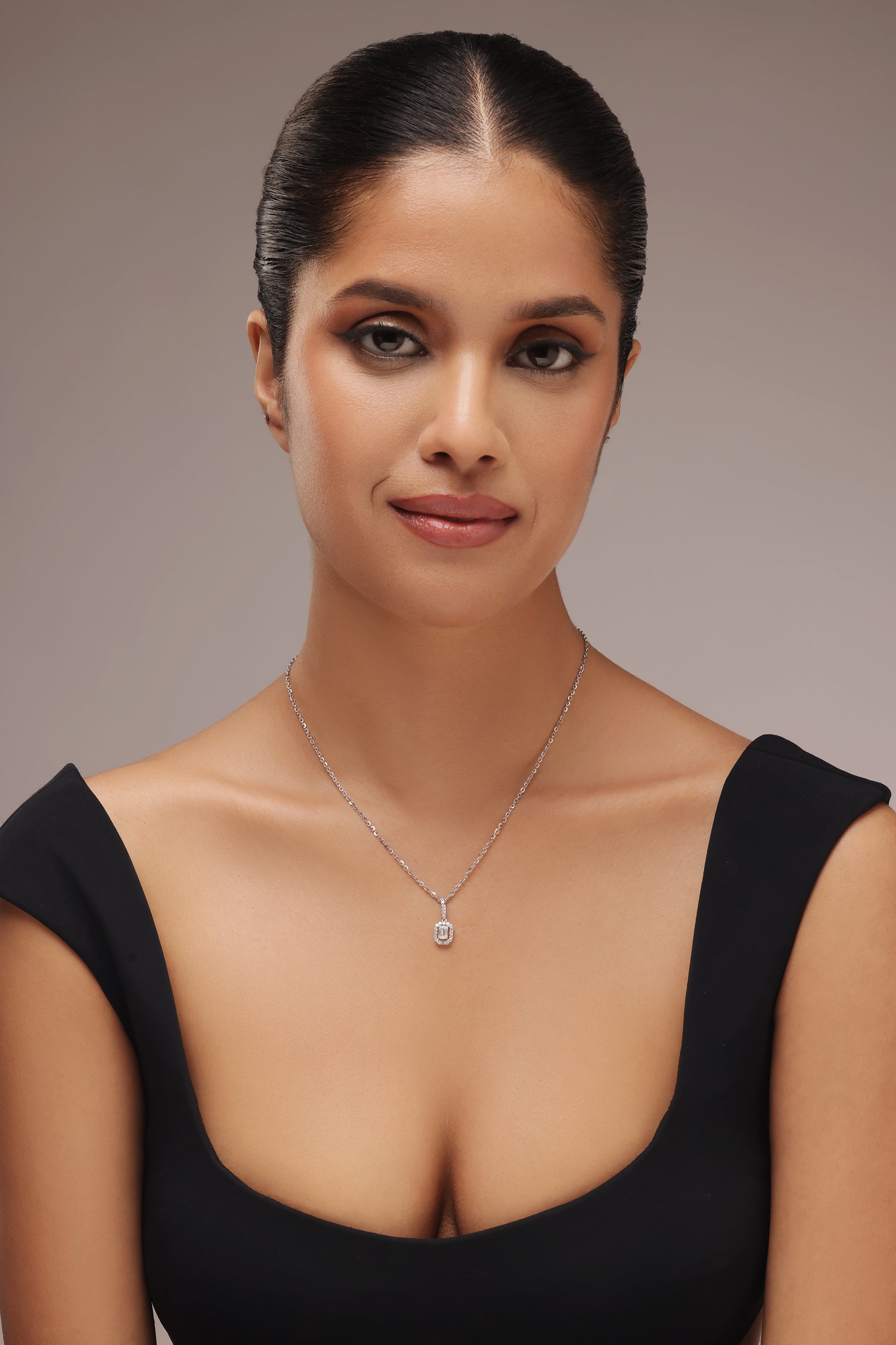 Emerald Cut Halo Diamond Pendant