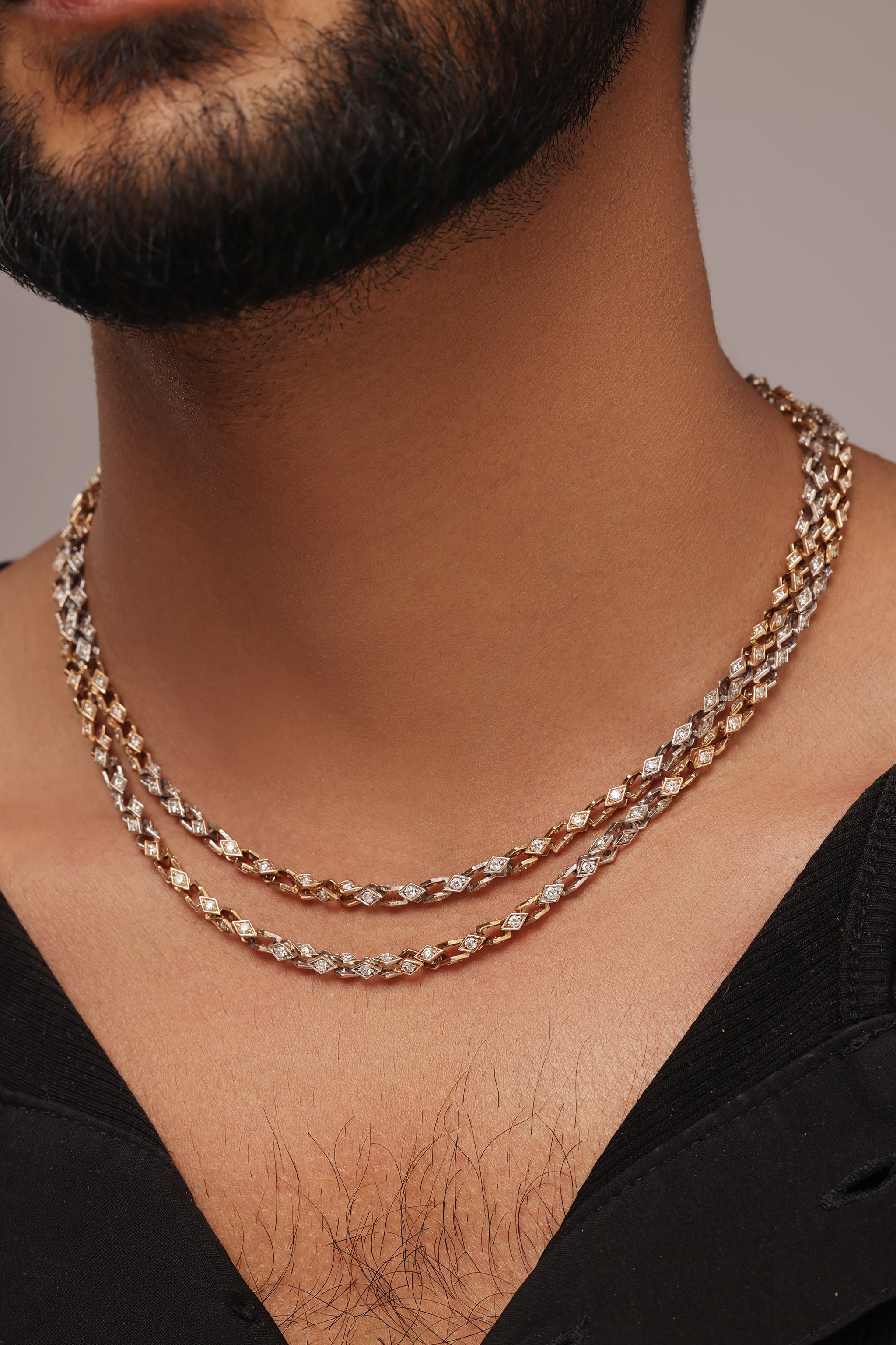 Dual tone unisex diamond gold chain