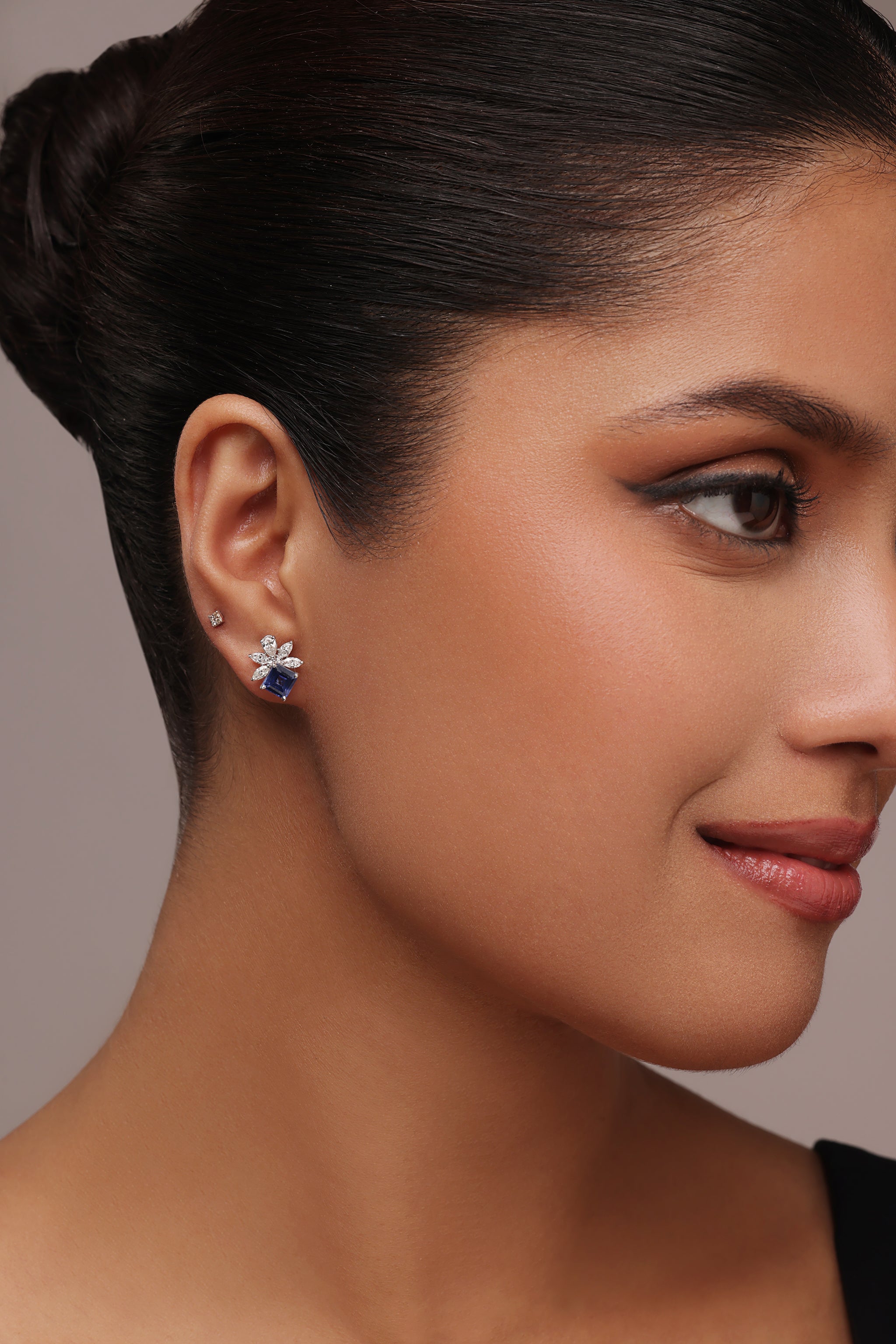 Marquise, Pear and Blue Sapphire Floral Earrings