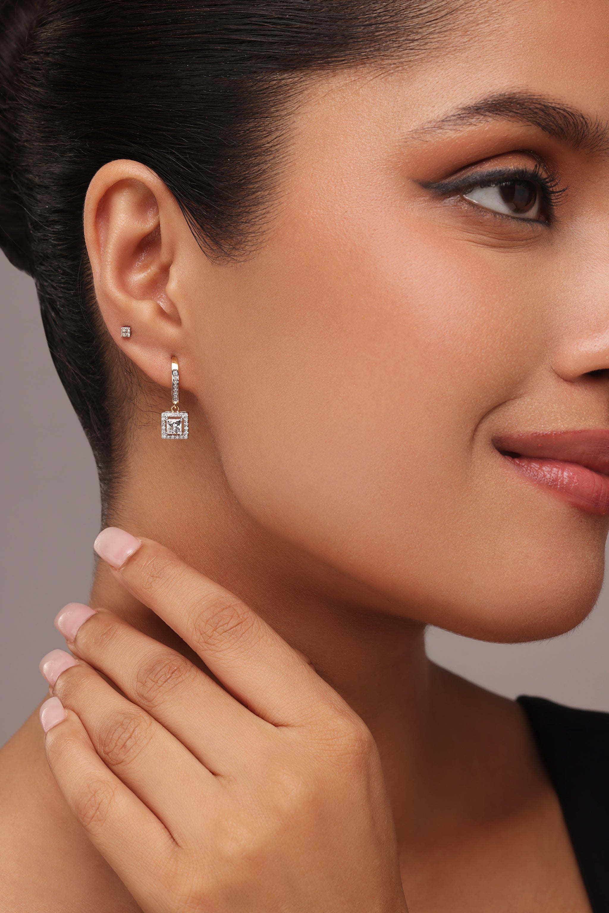 Lab-Grown Diamond Princess Halo Bali Earrings