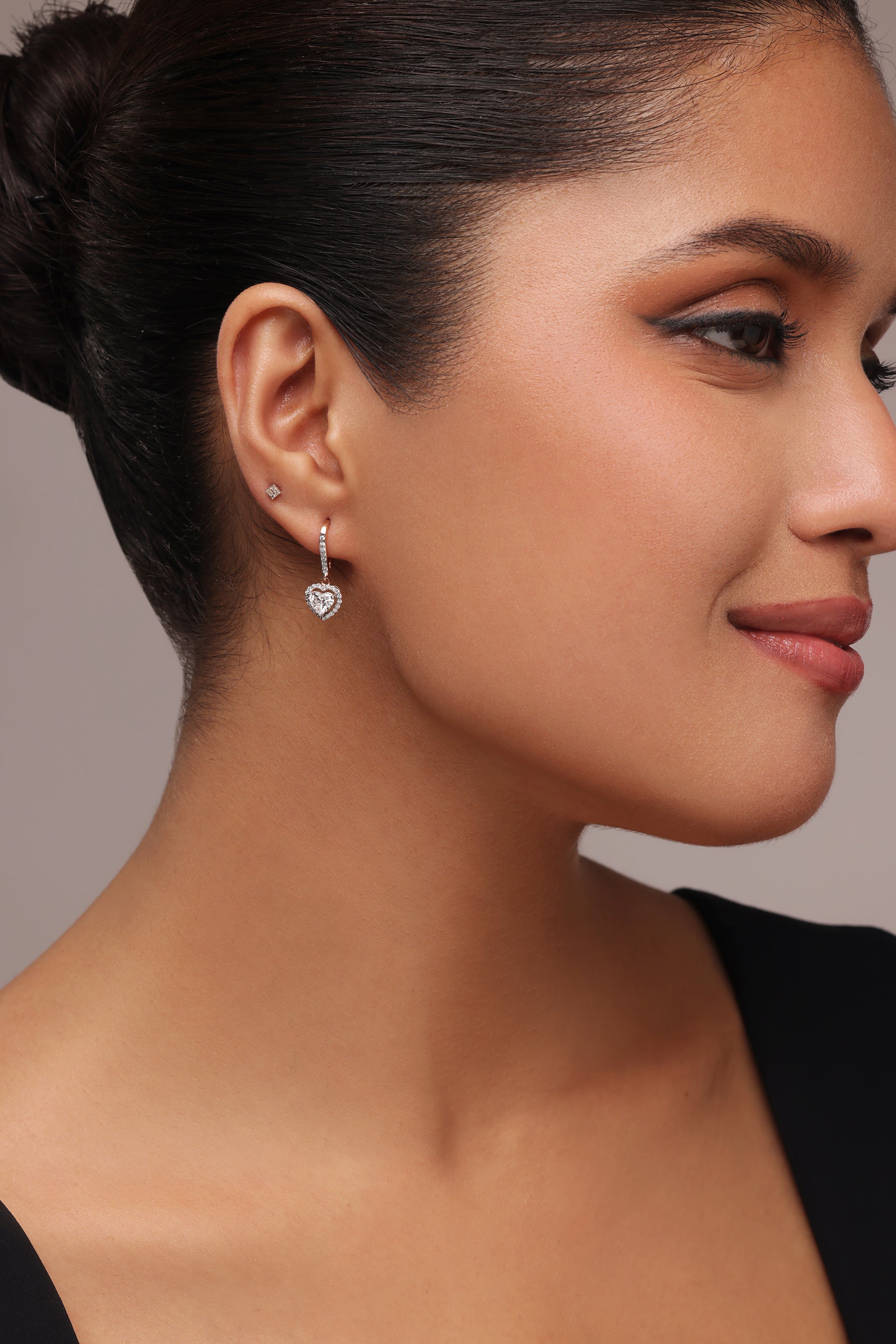Lab-Grown Diamond Heart with halo Bali Earrings