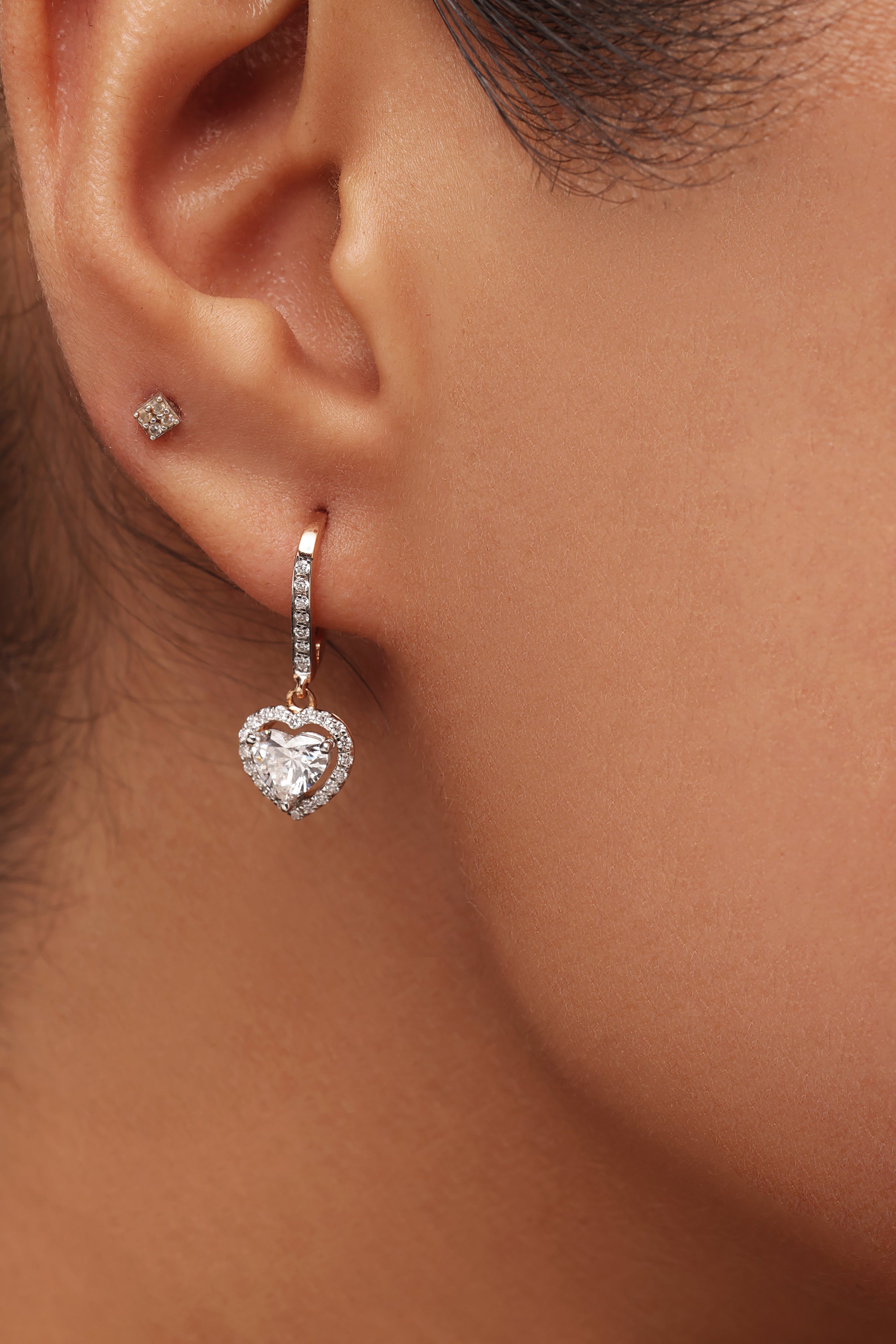 Lab-Grown Diamond Heart with halo Bali Earrings