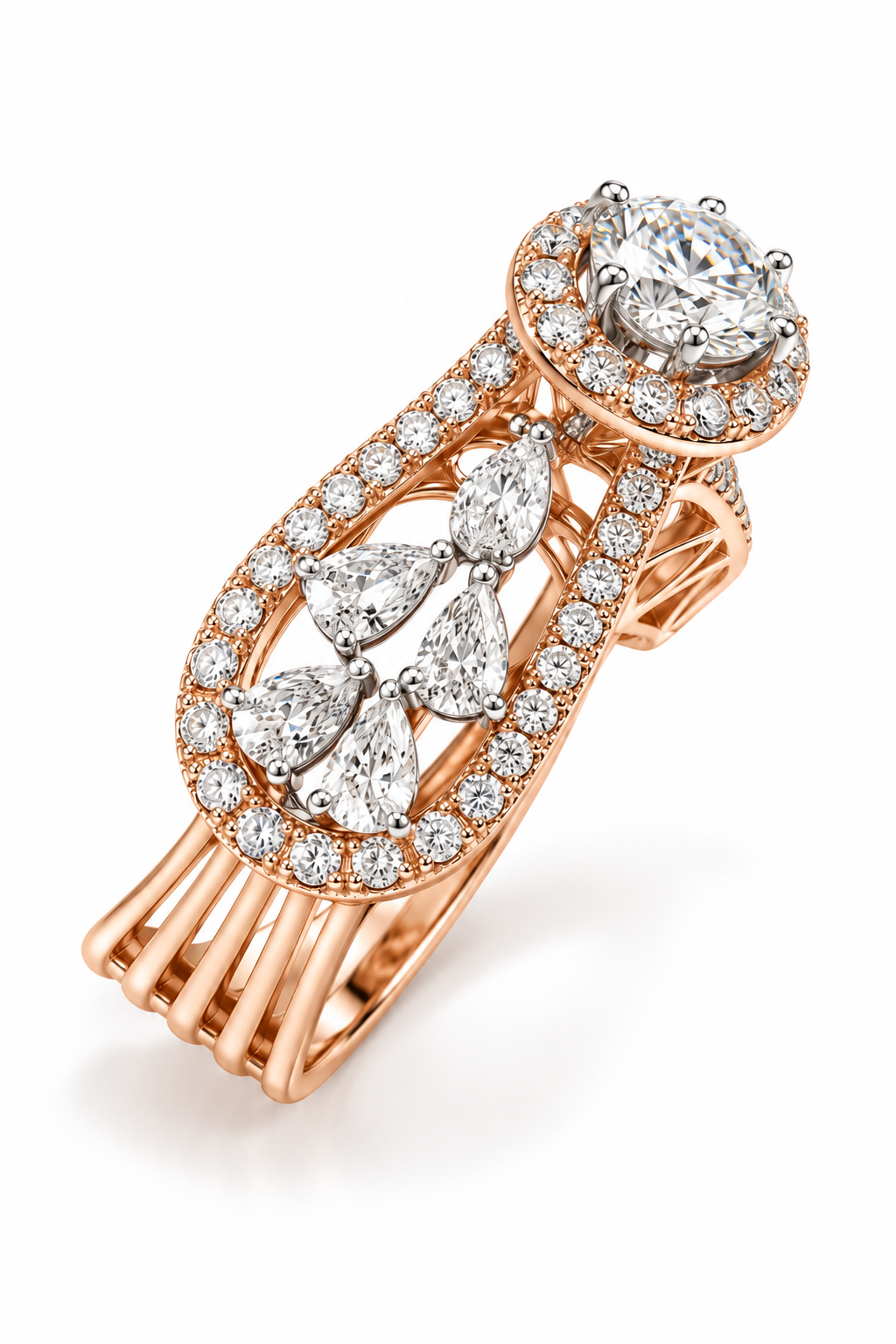 Round Diamond Cocktail Ring with Pear on Band