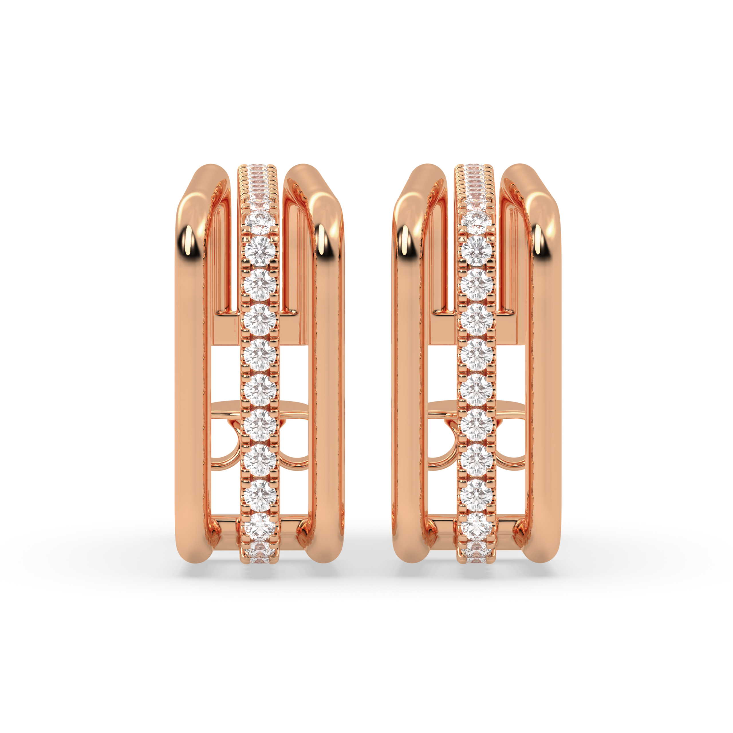 Rectangular Hoop Earrings with Vertical Diamond Accents