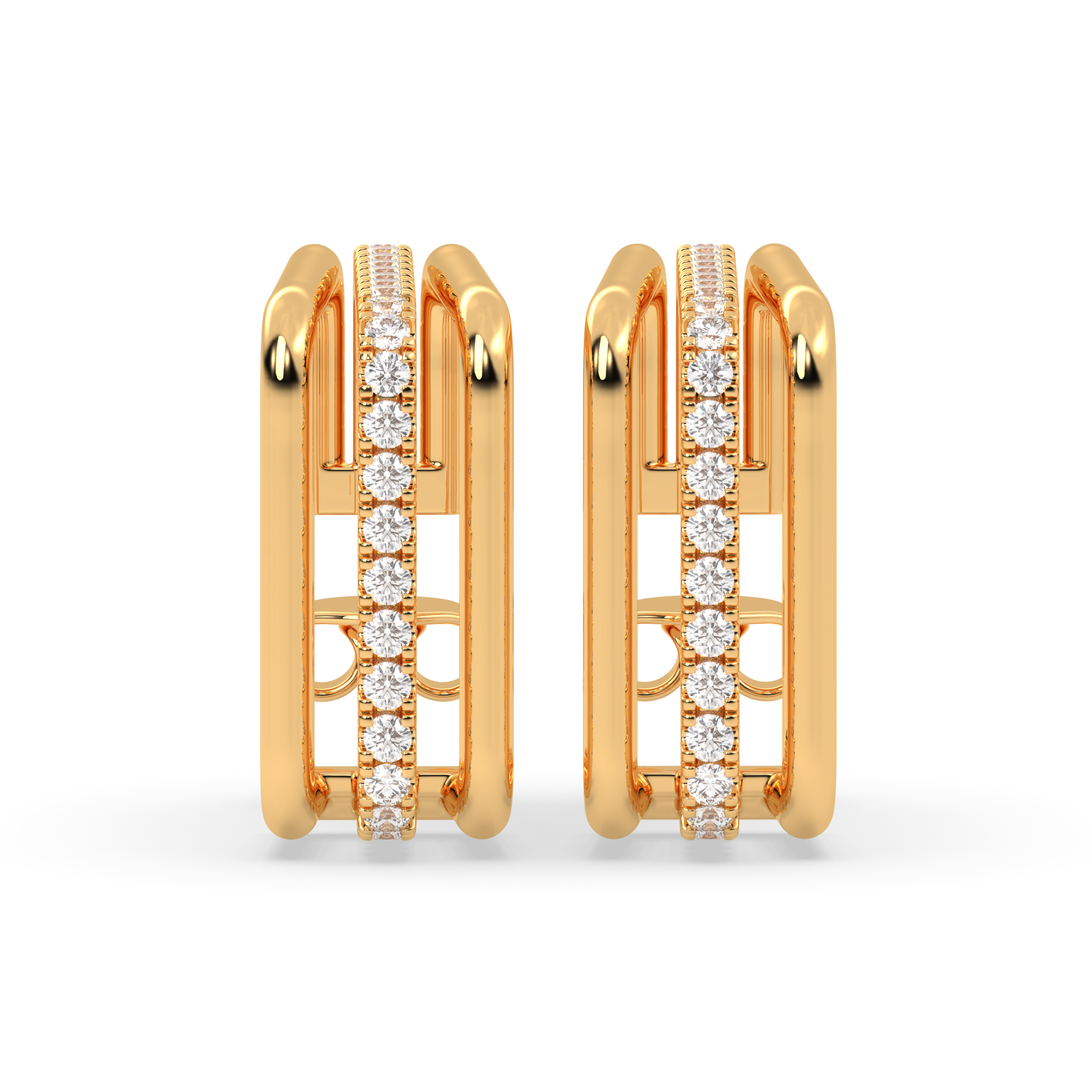 Rectangular Hoop Earrings with Vertical Diamond Accents