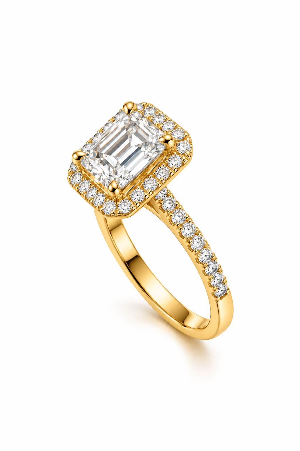 1.50 Ct Emerald Cut Halo Diamond Ring