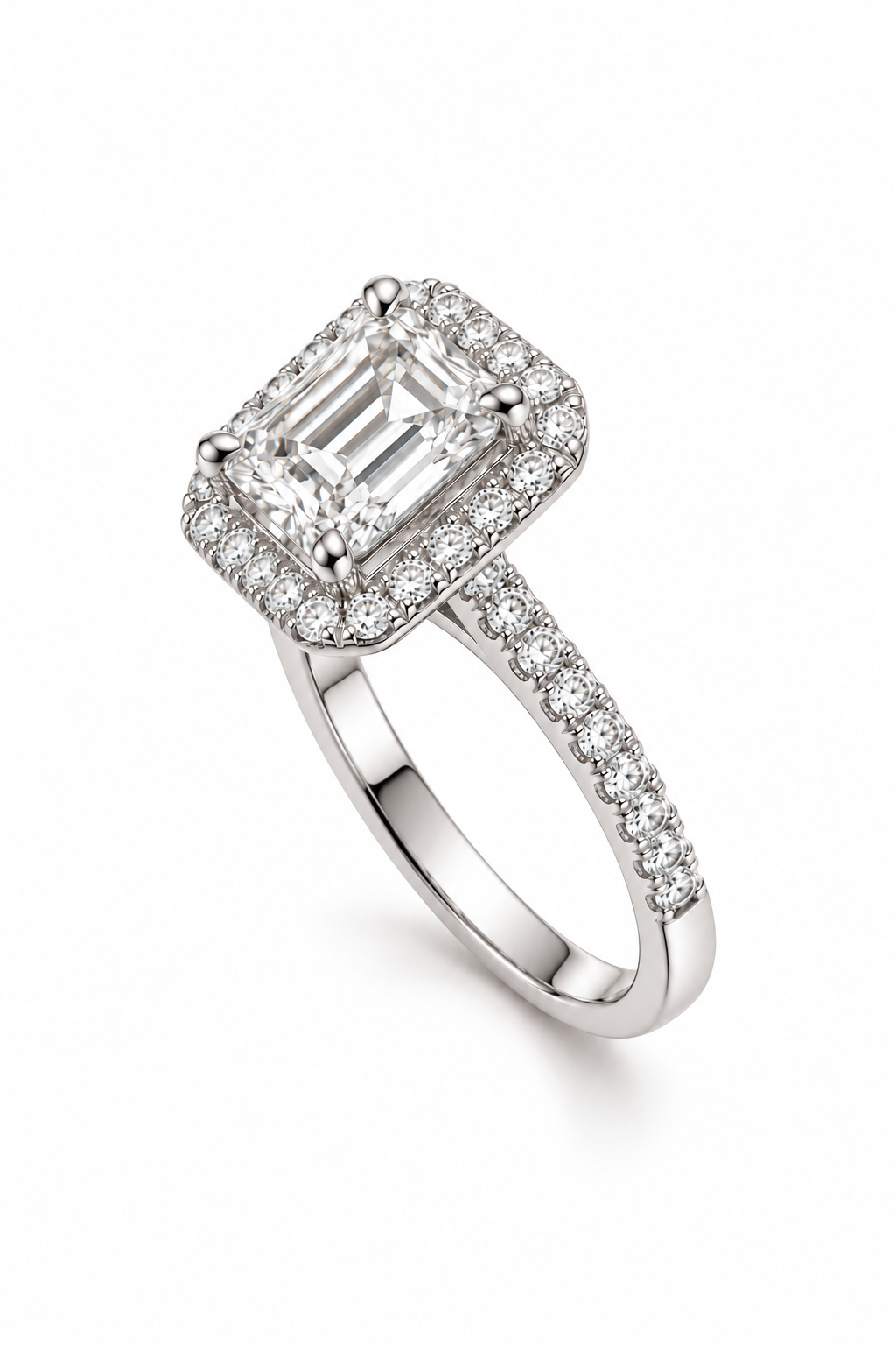1.50 Ct Emerald Cut Halo Diamond Ring