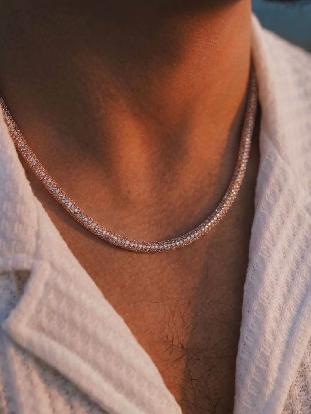 Gold Mesh Chain with American Diamonds