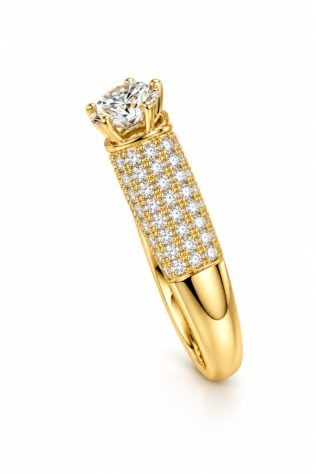 Round Solitaire Pavé Diamond Ring