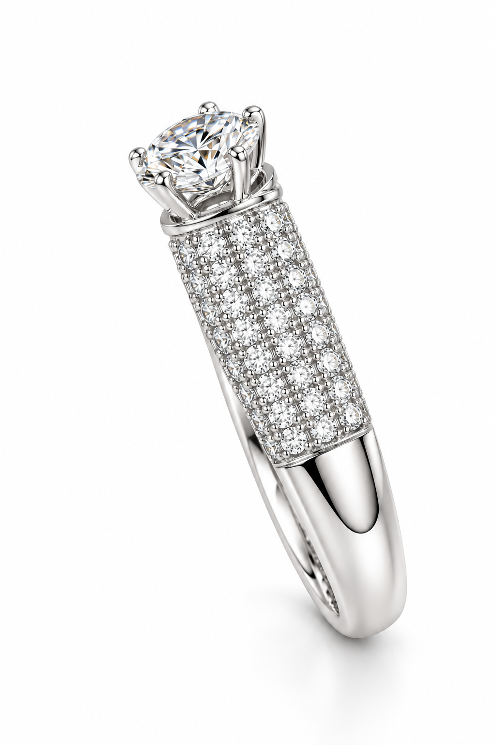 Round Solitaire Pavé Diamond Ring